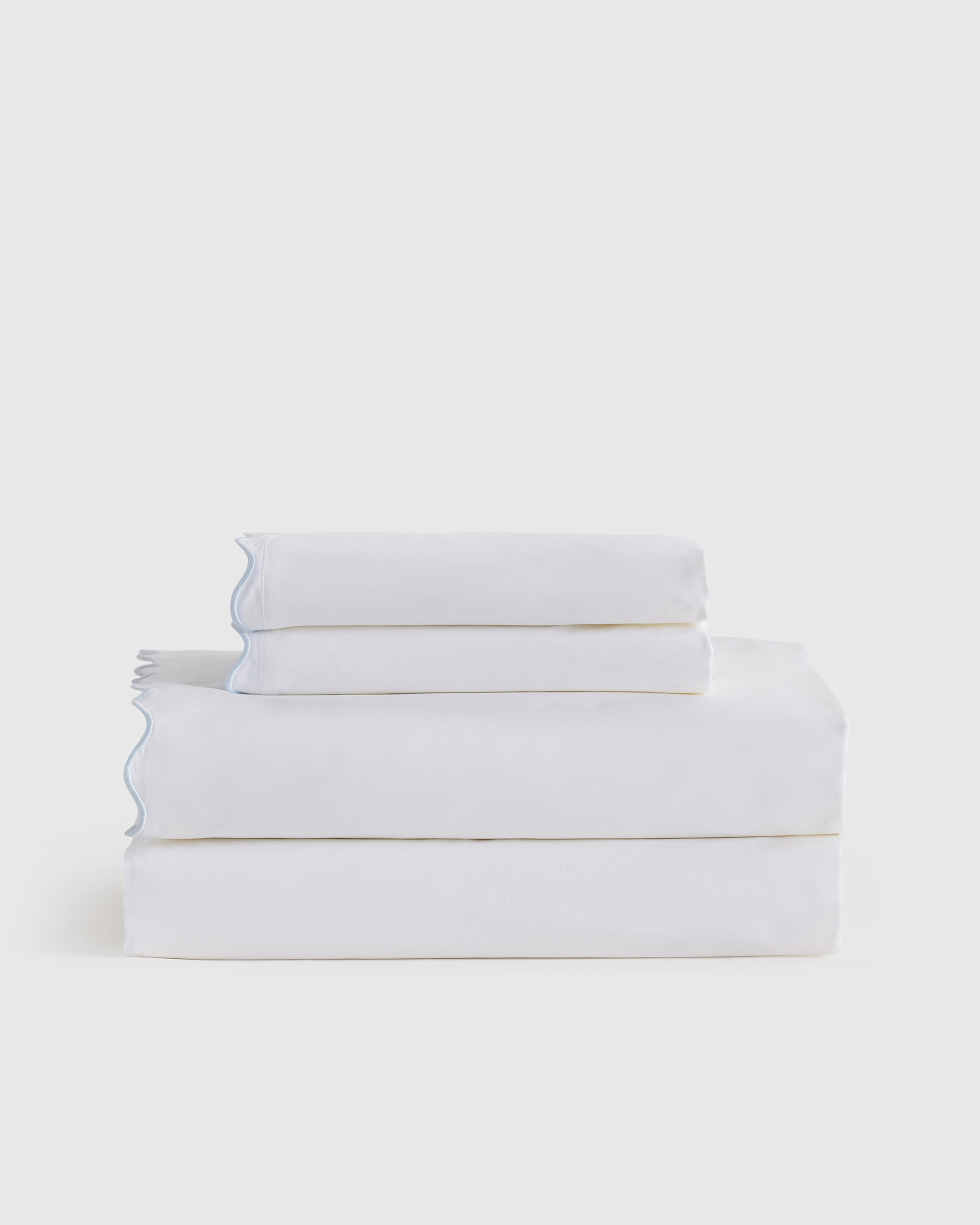 White/Mist Organic Crisp Percale Scallop Sheet Set