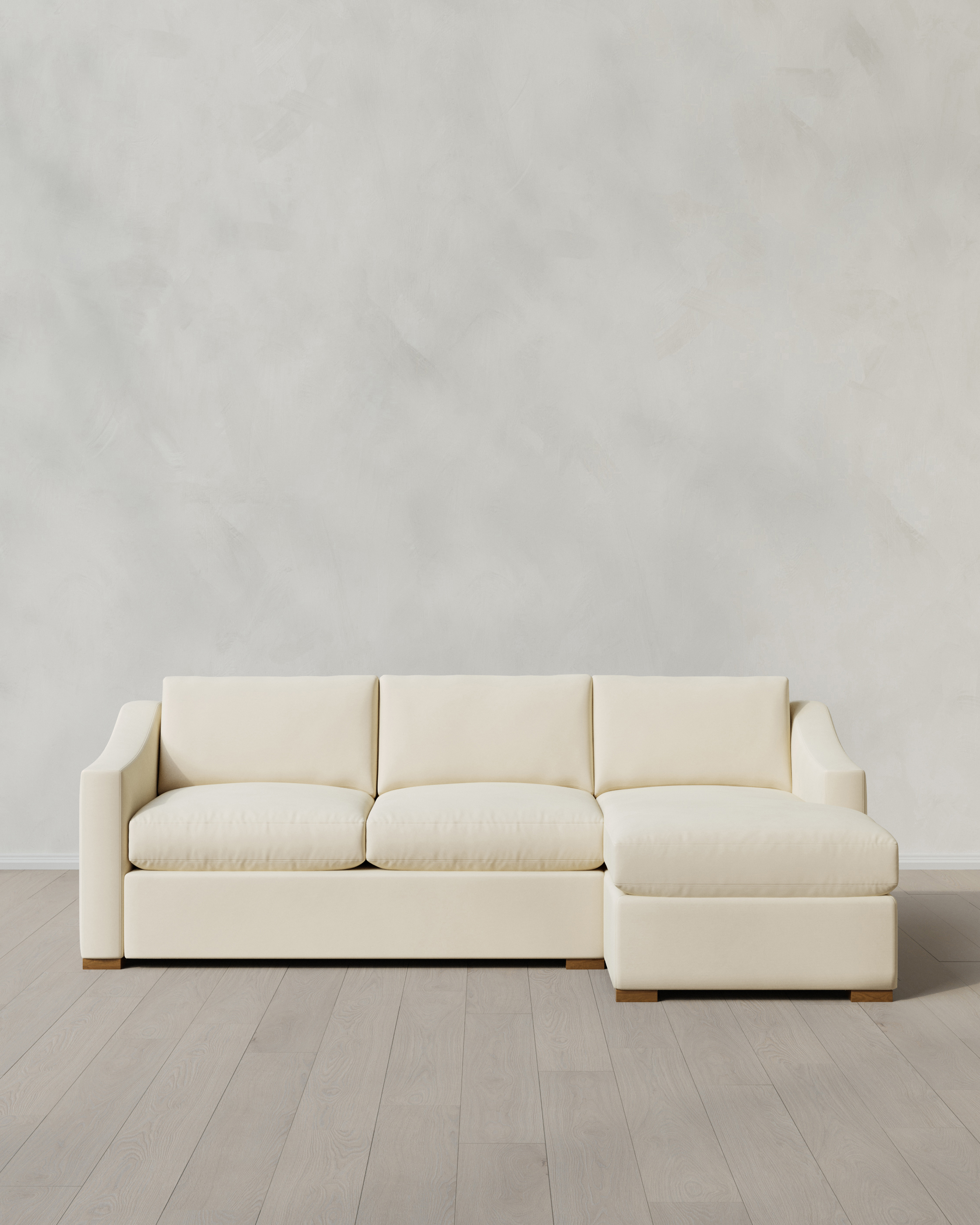 Ivory Hollis Slope Arm Chaise Sectional in Performance Velvet