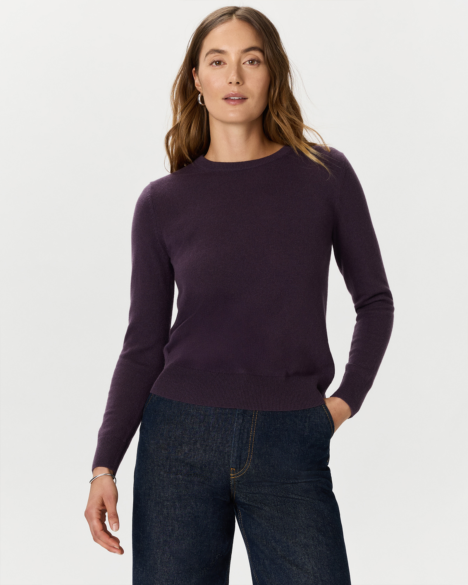Deep Orchid Purple Mongolian Cashmere Crewneck Sweater