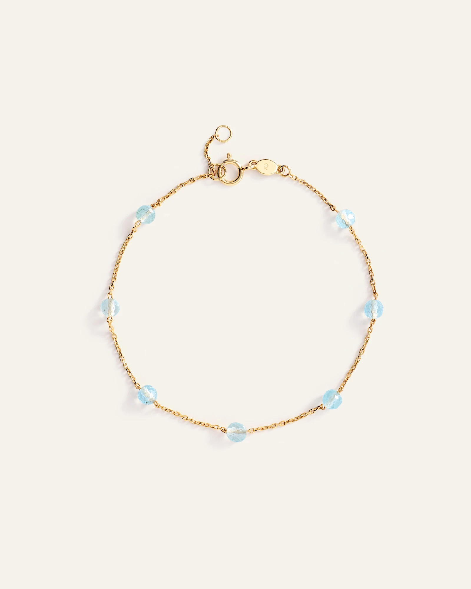 14K Gold Gemstone Station Stackable Bracelet - Aquamarine