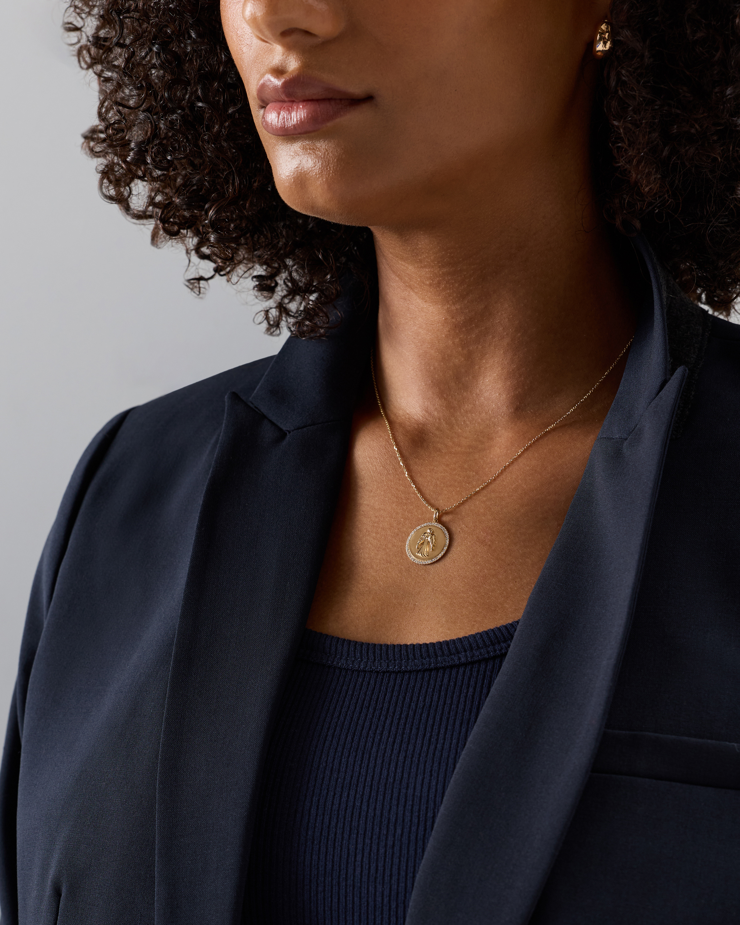 14K Gold Pave Zodiac Medallion Charm - thumbnail 2