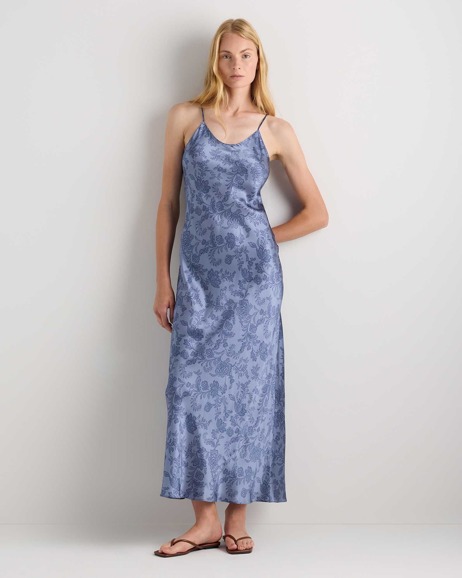 Women's Maxi Slip Dress in Moonstone Blue Heirloom Floral, Size XL, Mulberry Silk by Quince Women's Maxi Slip Dress in Moonstone Blue Heirloom Floral, Size XL, Mulberry Silk by Quince