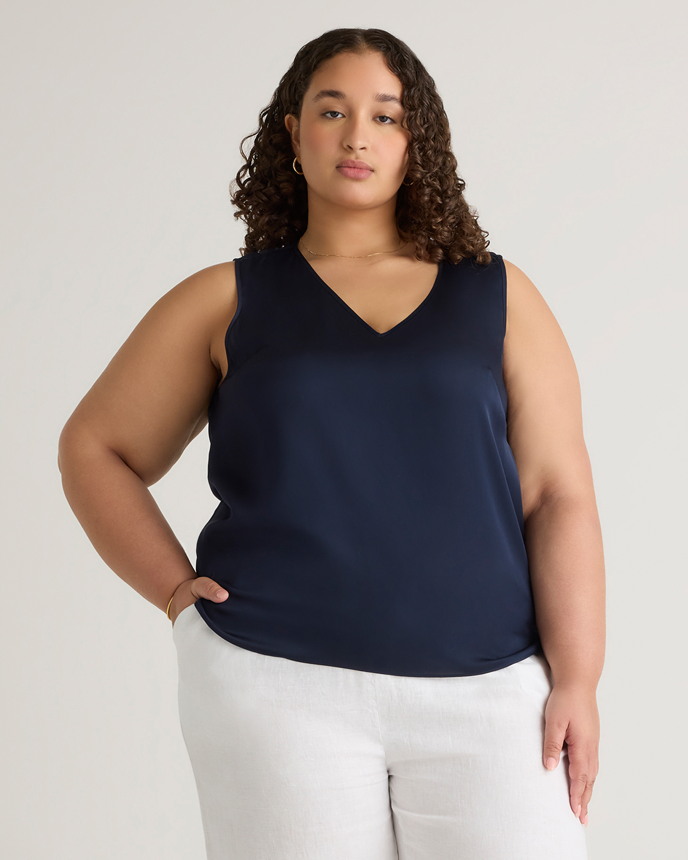 Navy Washable Stretch Silk Tank