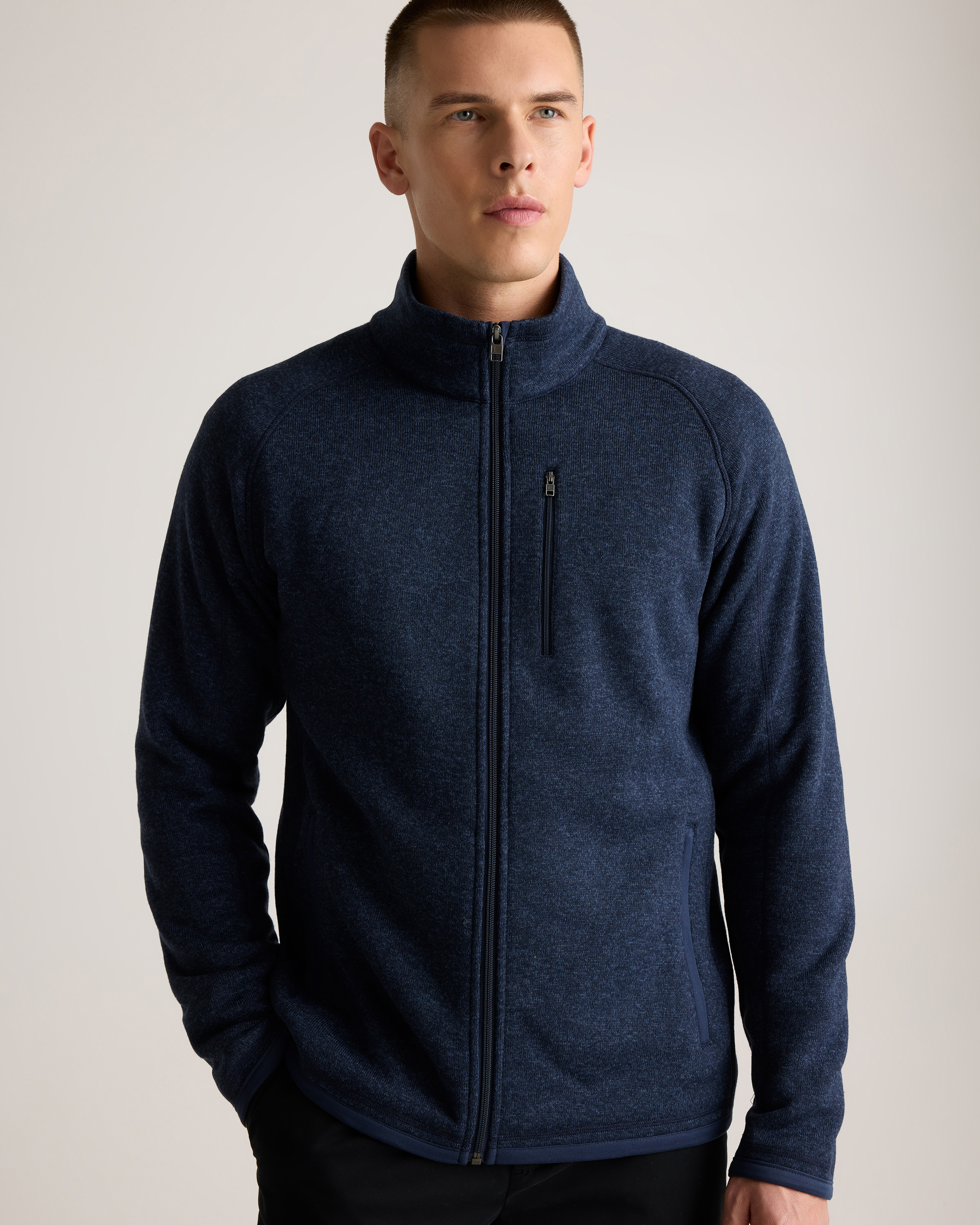 Sweater-Knit Fleece Full-Zip Jacket in Navy