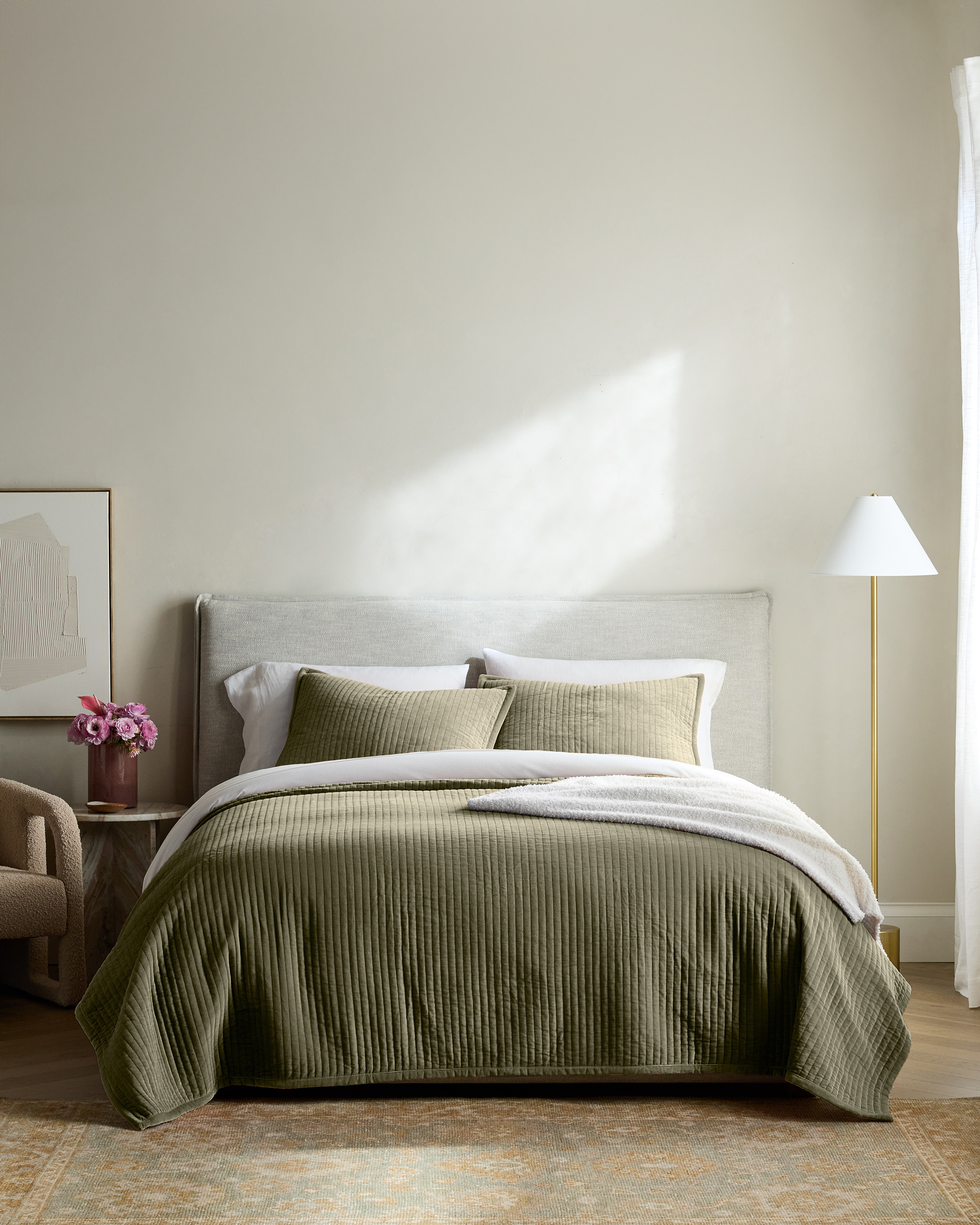 Moss Cotton Velvet Channel Quilt Set