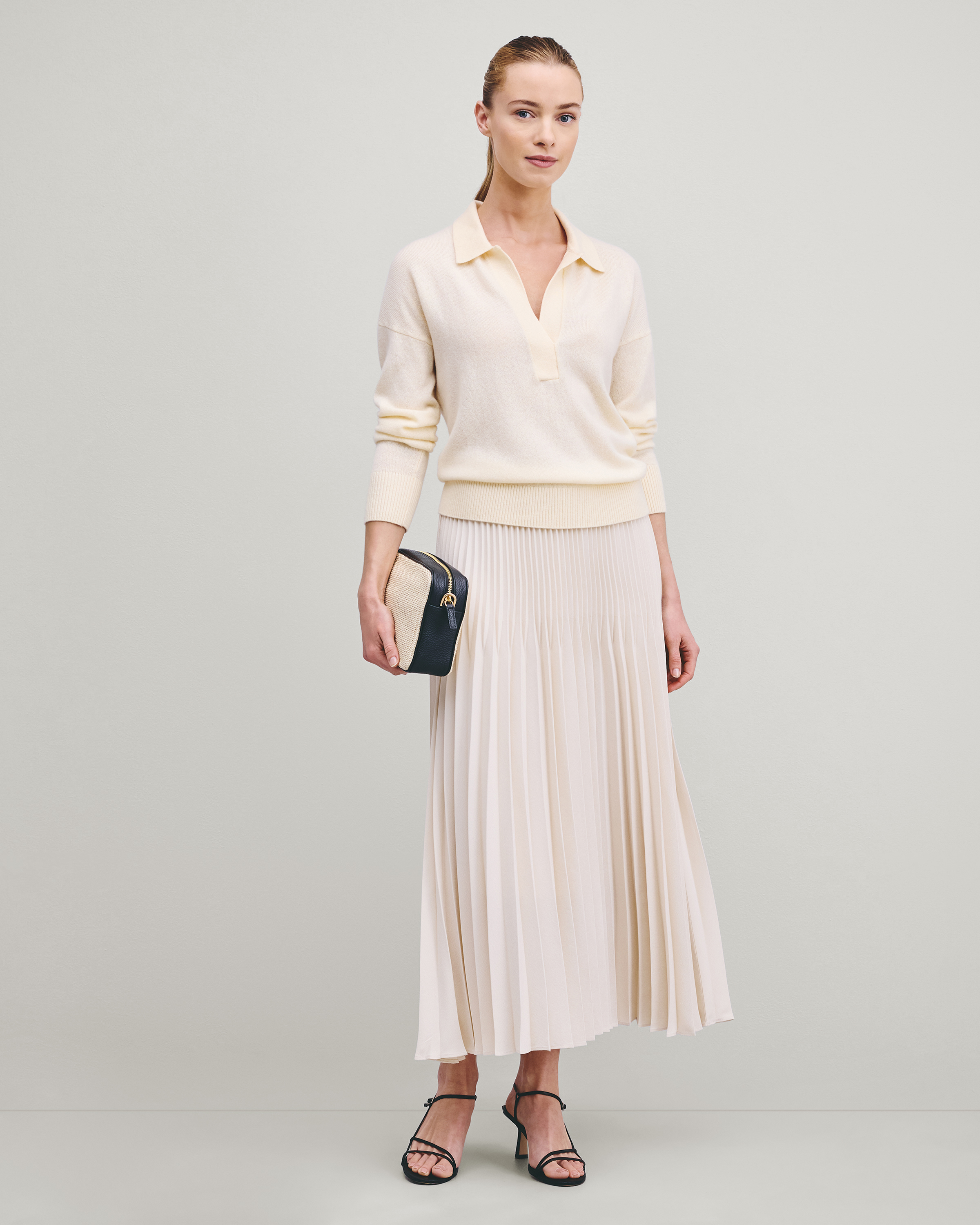 Porcelain Ivory Pleated Matte Midi Skirt