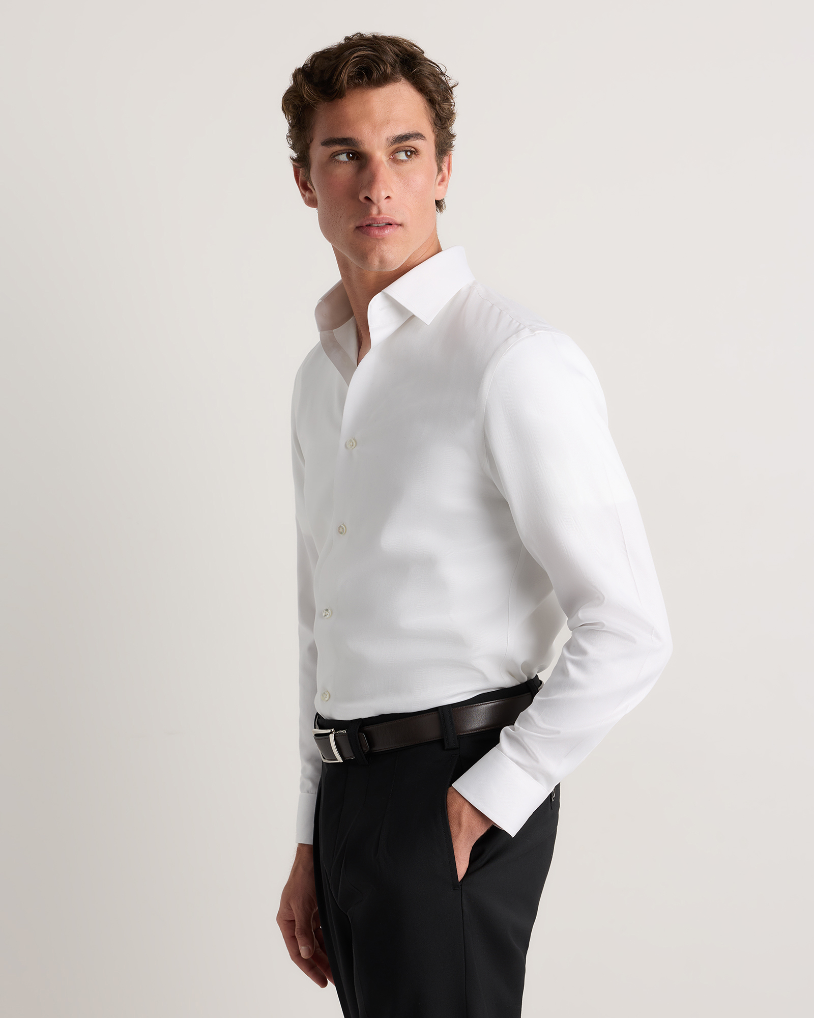Men's Supima Cotton Herringbone Dress Shirt - Slim Fit in White