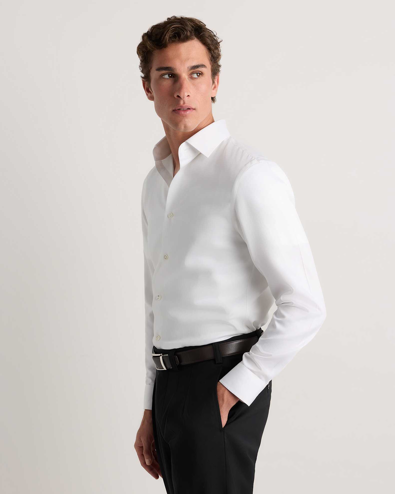 Men's Supima Cotton Herringbone Dress Shirt - Slim Fit in White Men's Supima Cotton Herringbone Dress Shirt - Slim Fit in White