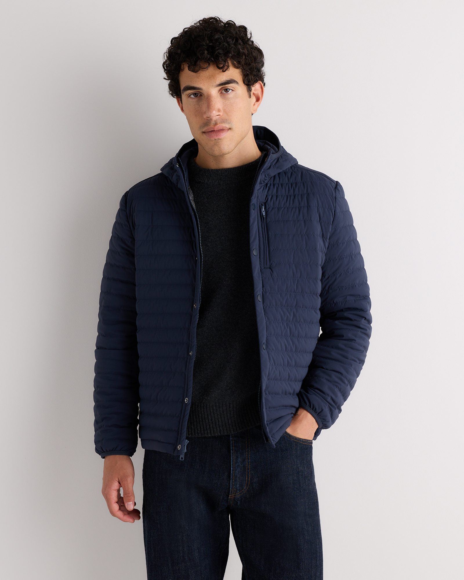 Atlas Navy Responsible Down Hooded Quilted Jacket