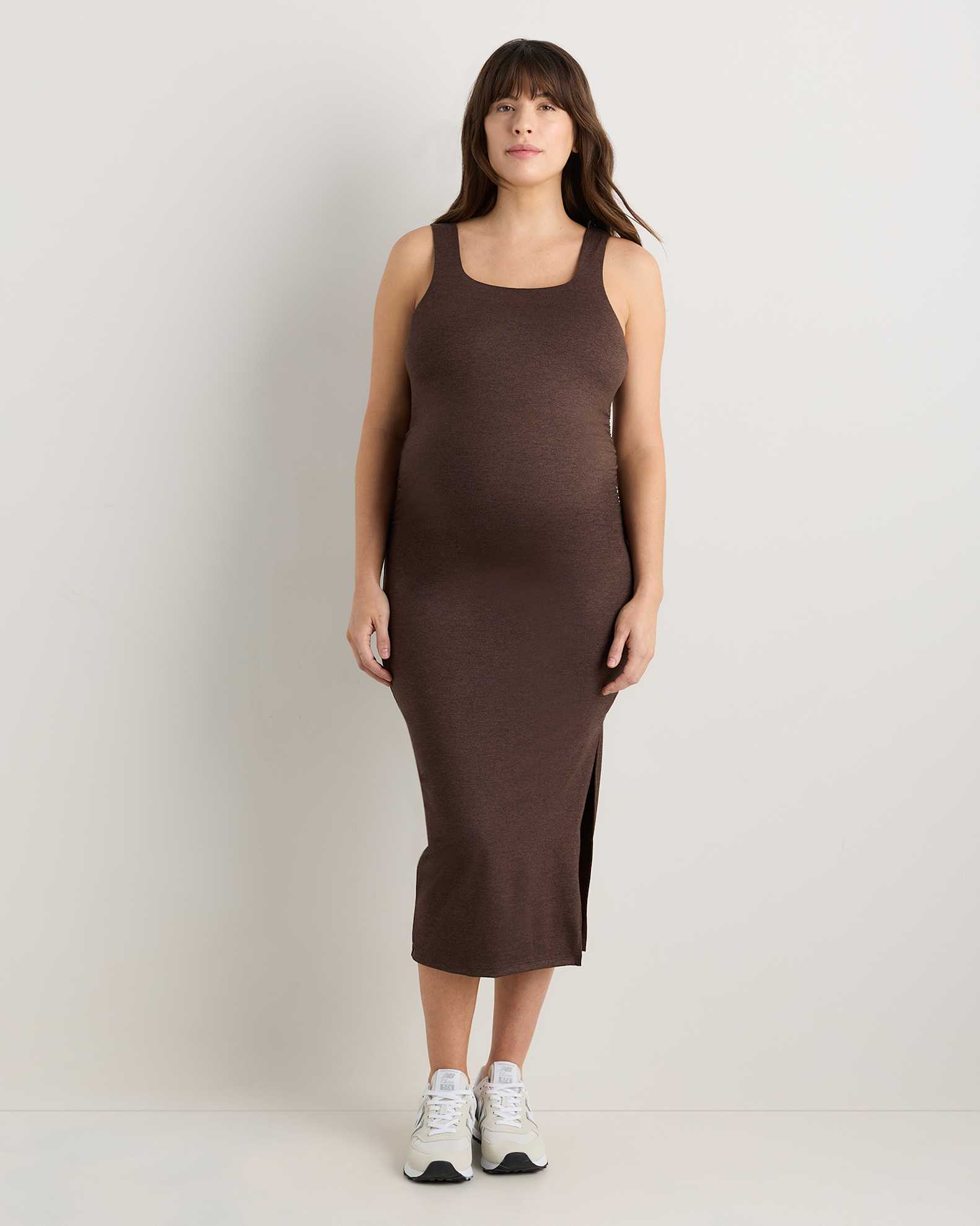 Women's Ultra-Soft Maternity Midi Dress in Heather Espresso, Size Medium, Bamboo Viscose by Quince Women's Ultra-Soft Maternity Midi Dress in Heather Espresso, Size Medium, Bamboo Viscose by Quince
