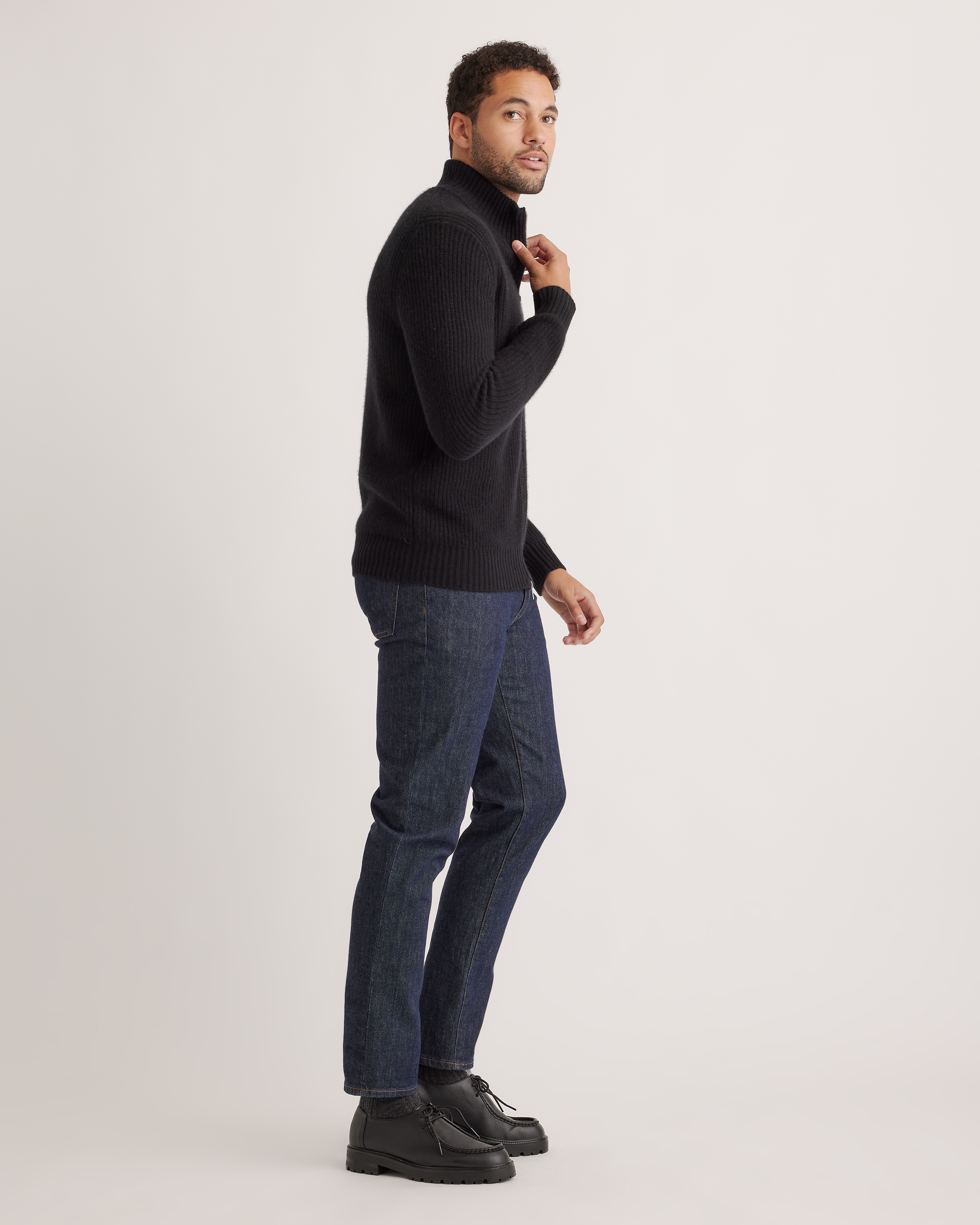 Mongolian Cashmere Fisherman Full Zip Sweater
