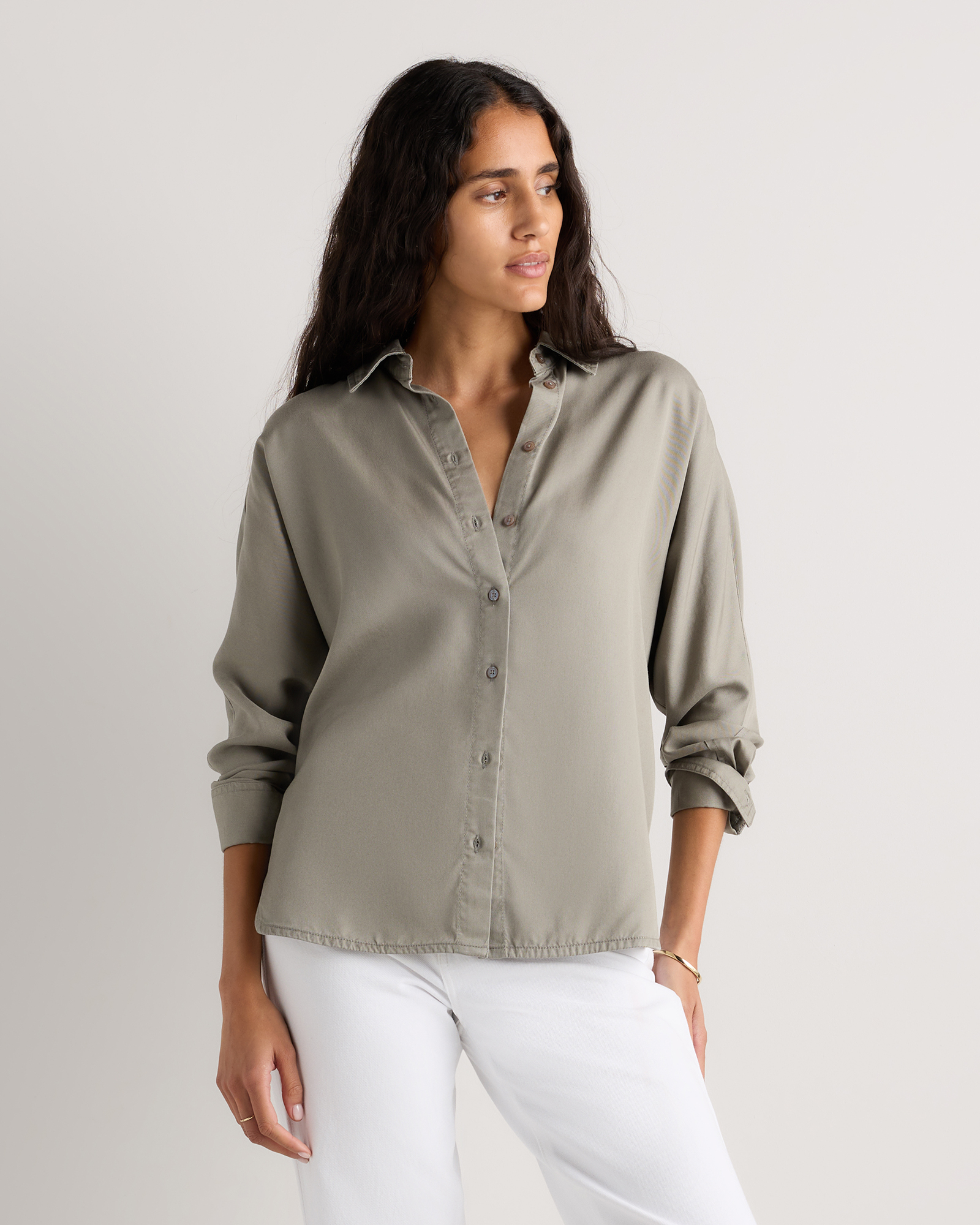 Olive Chemise à manches longues chauve-souris en Tencel lavé vintage