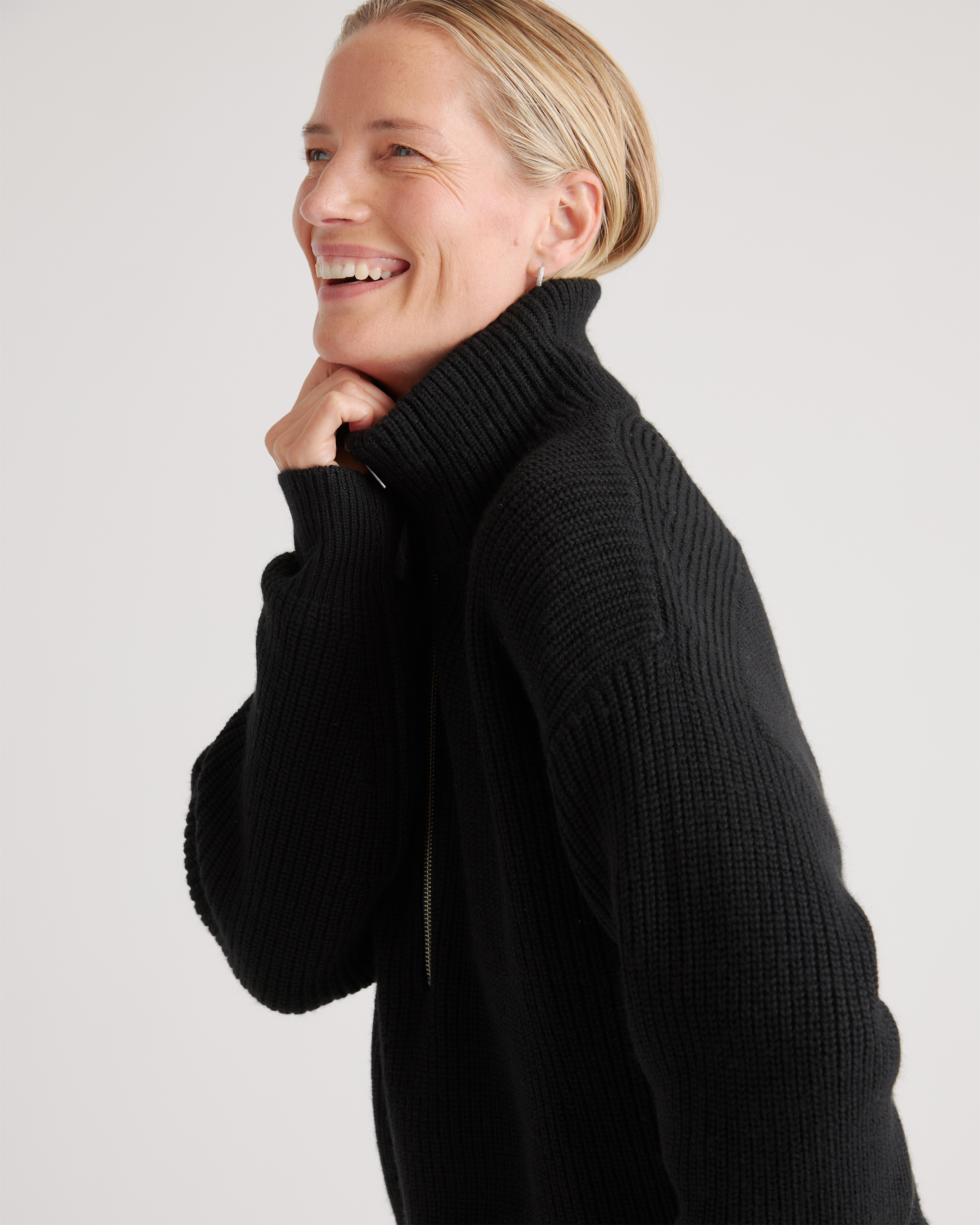 Australian Merino Wool Half Zip Sweater in Black