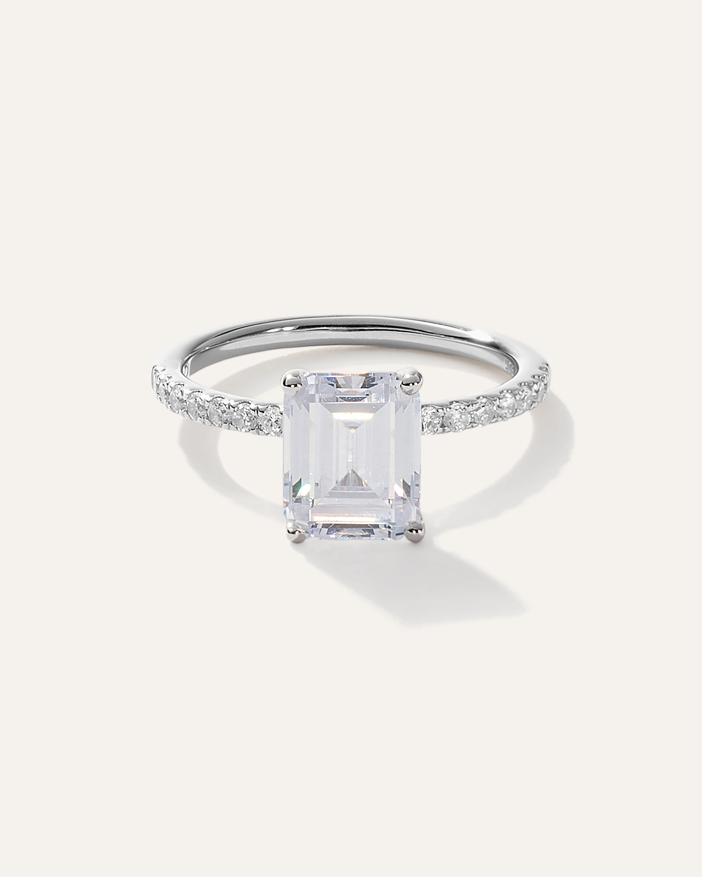 Platinum Lab Grown Diamond Emerald Petite Pave Engagement Ring