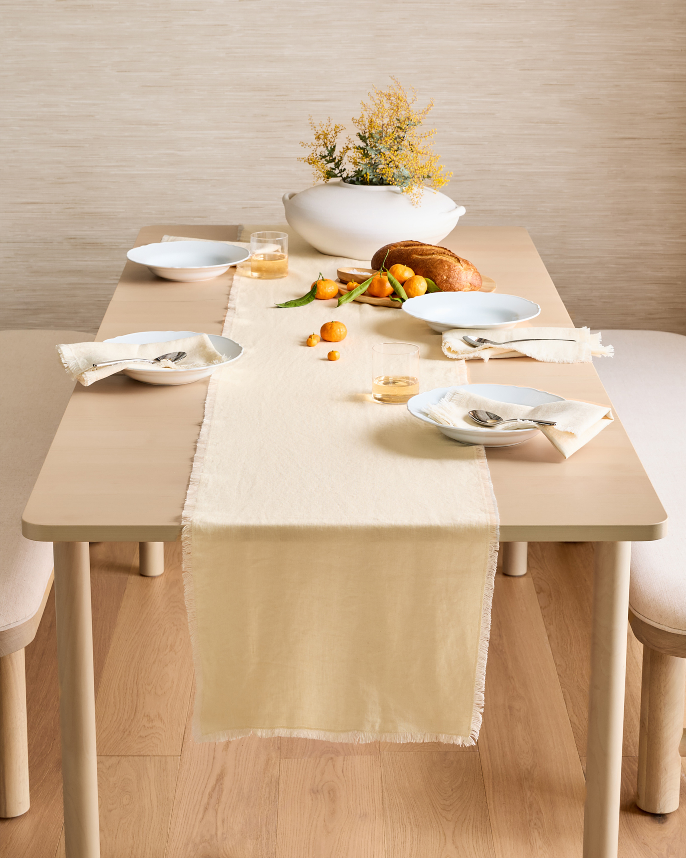 Natural European Linen Fringe Table Runner
