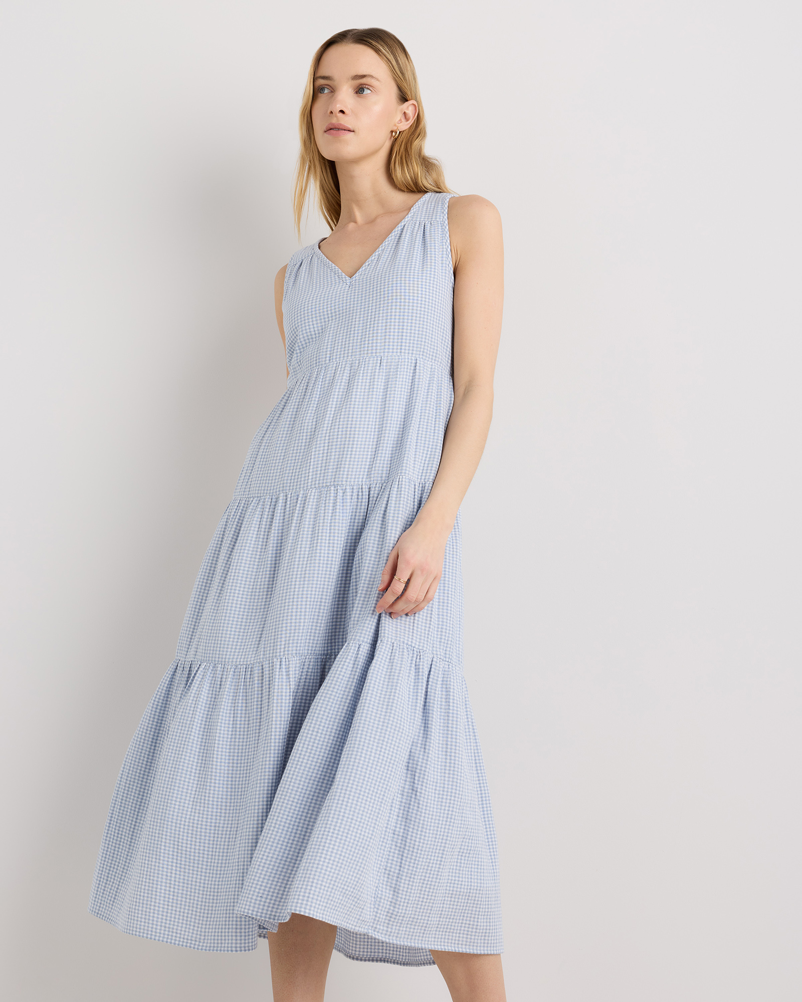 chinese dress ladies Abeda Cotton Maxi Dress with Hardware / Pale Blue | Meshki main image 1