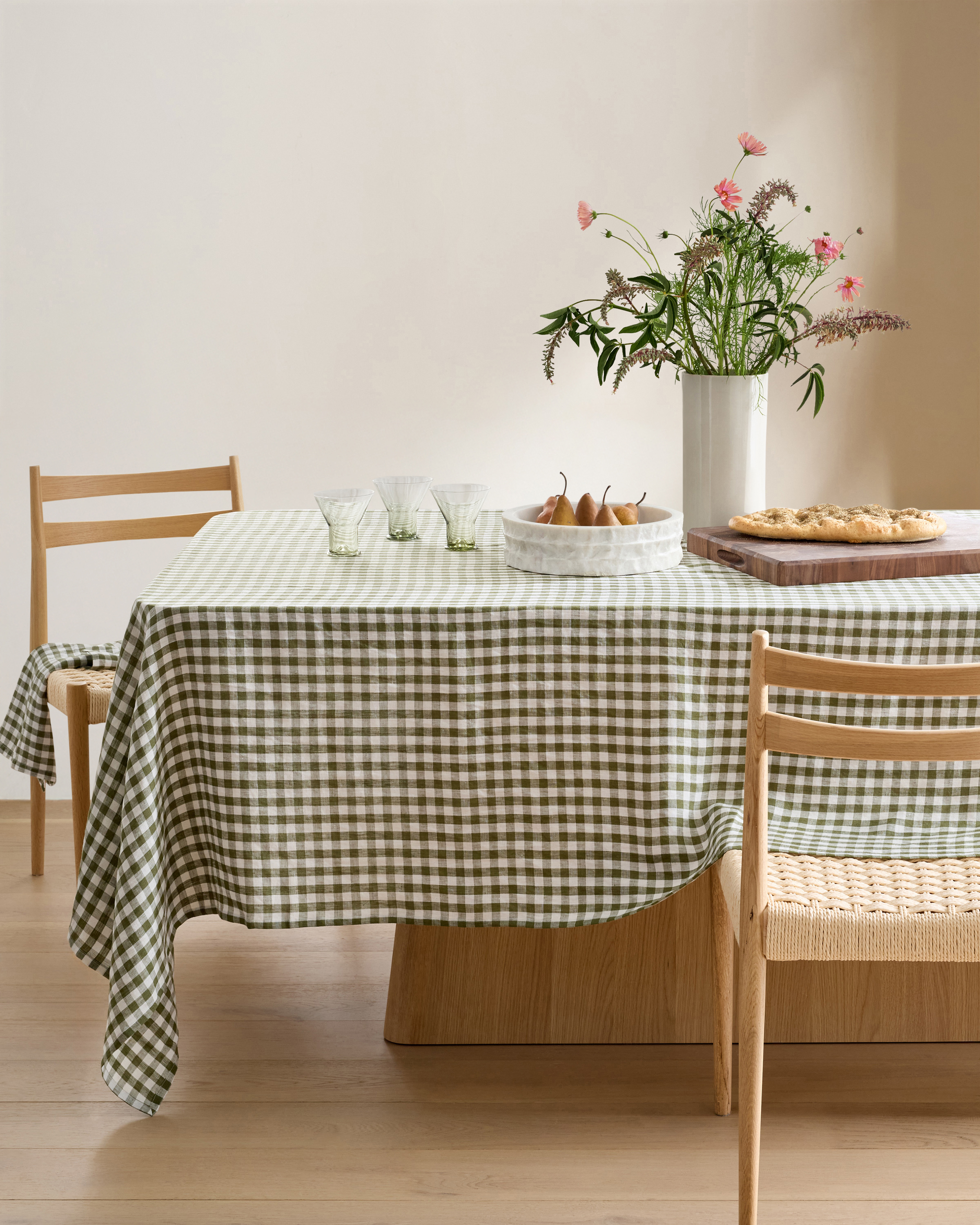 Olive European Linen Gingham Tablecloth