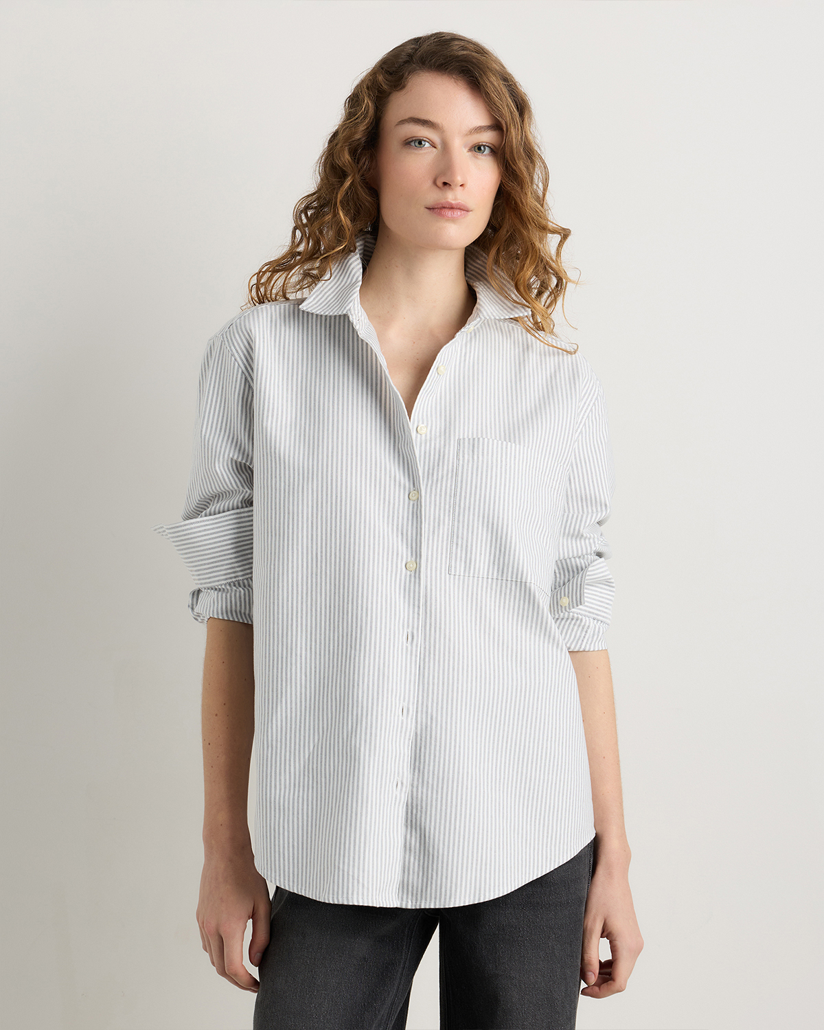Black Midtown Stripe Organic Cotton Relaxed Oxford Shirt