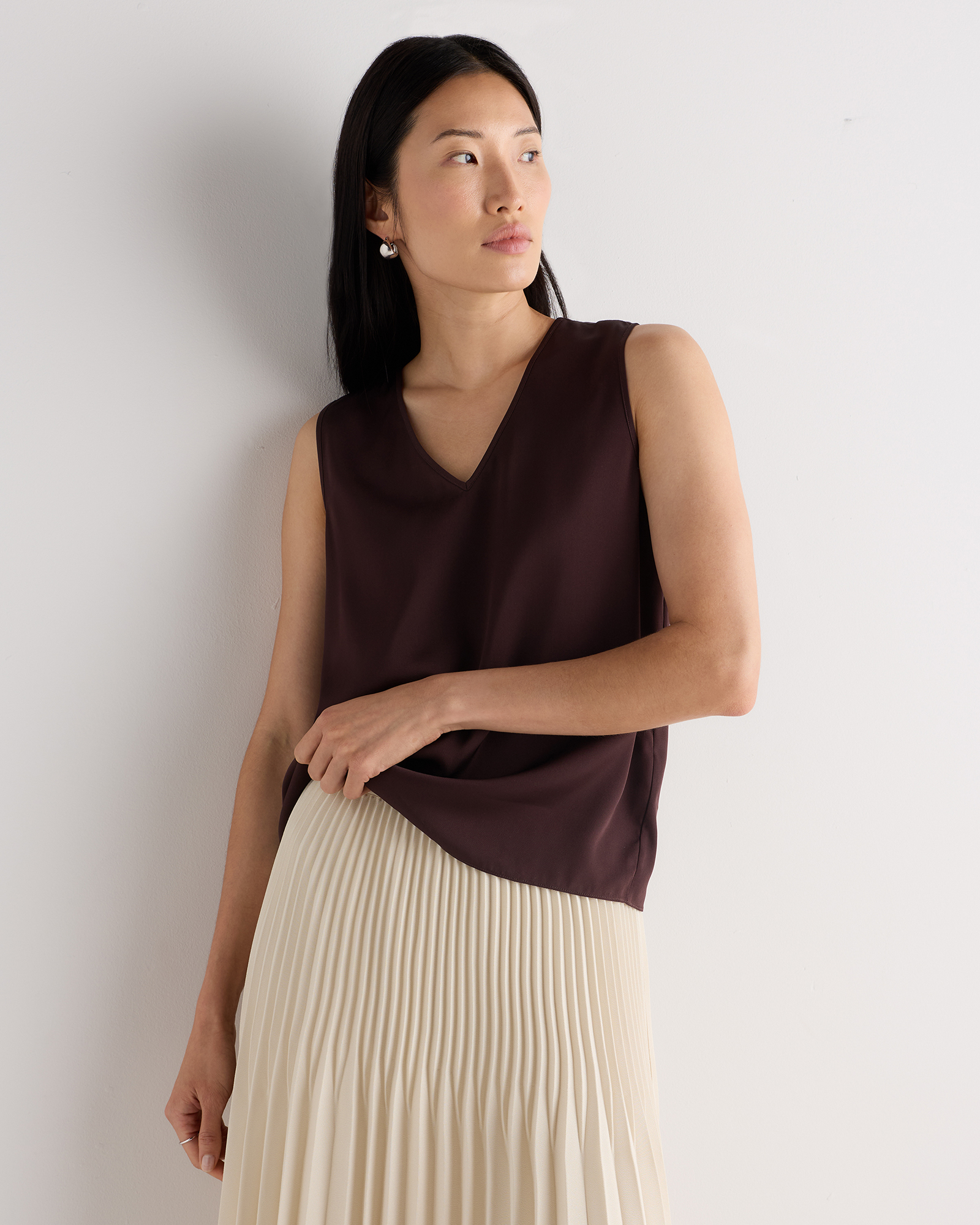 Chocolate Plum Brown Washable Stretch Silk Tank