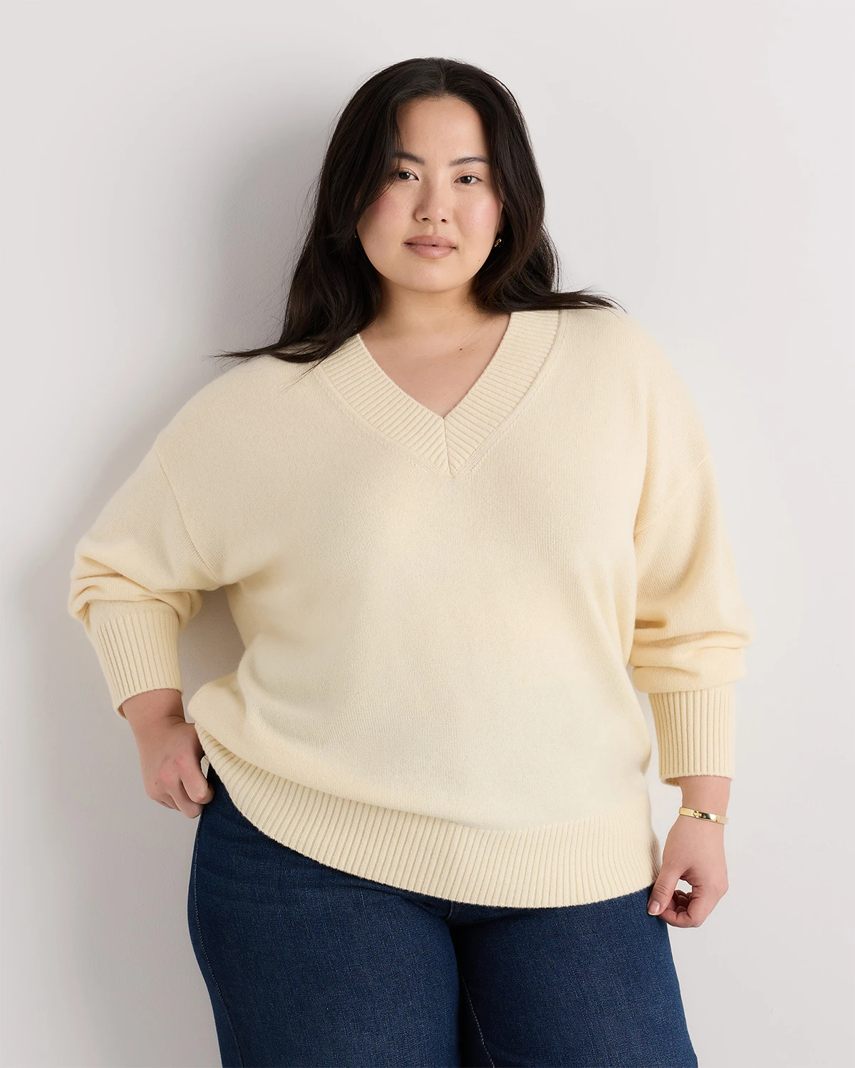 Women's Plus Size Mongolian Cashmere Oversized V-Neck Sweater