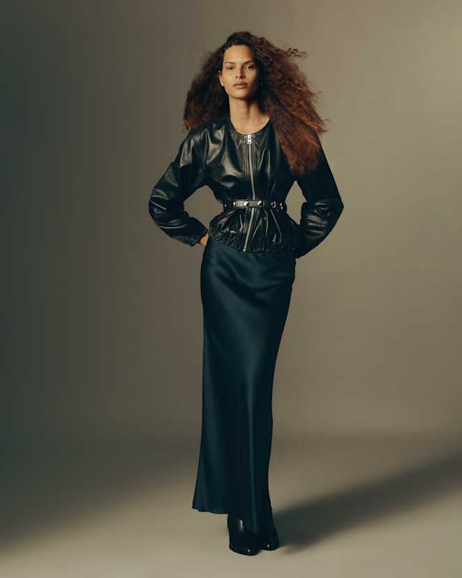 True Black 100% Leather Collarless Cropped Bubble Hem Jacket