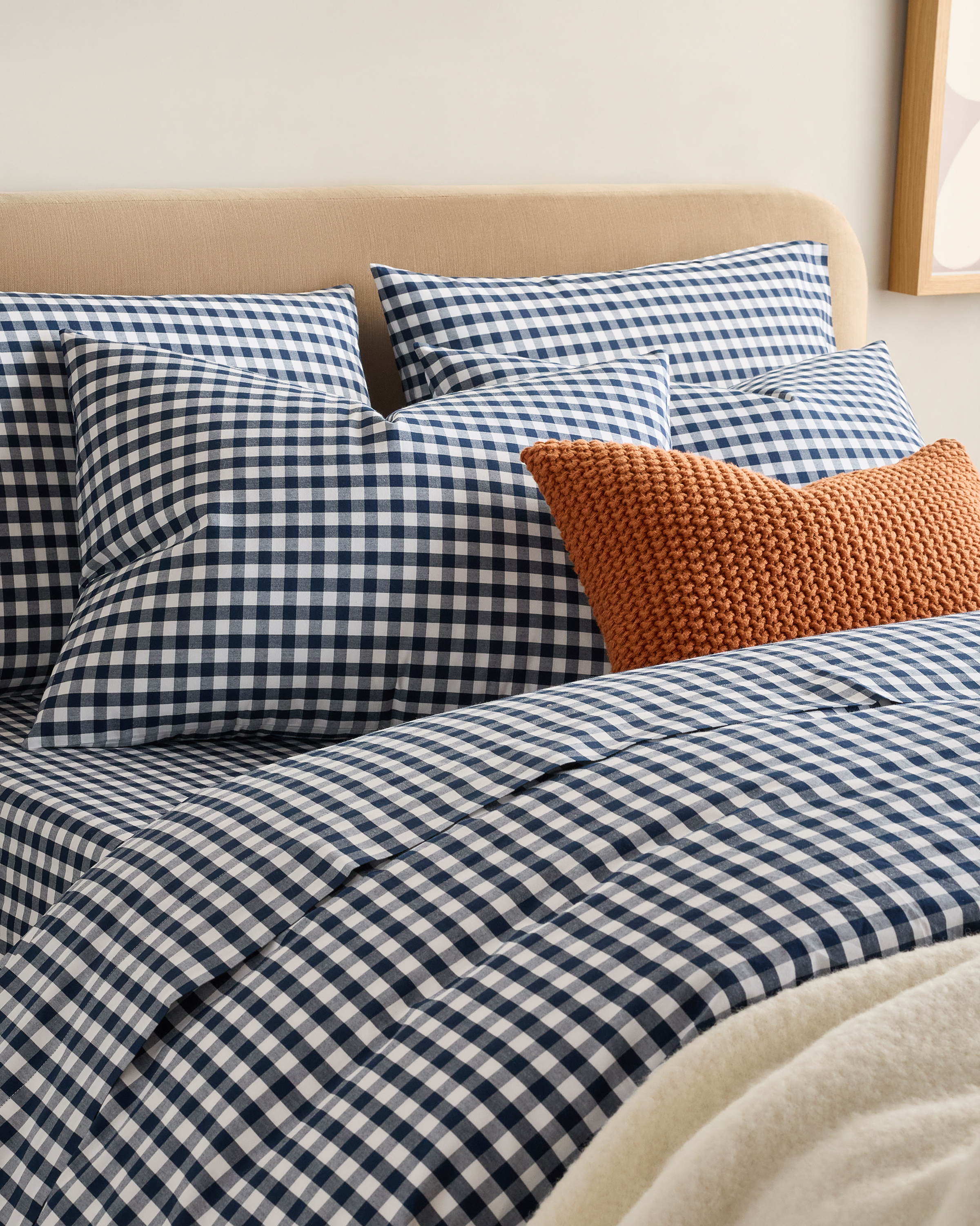Navy Organic Crisp Percale Gingham Sham Set