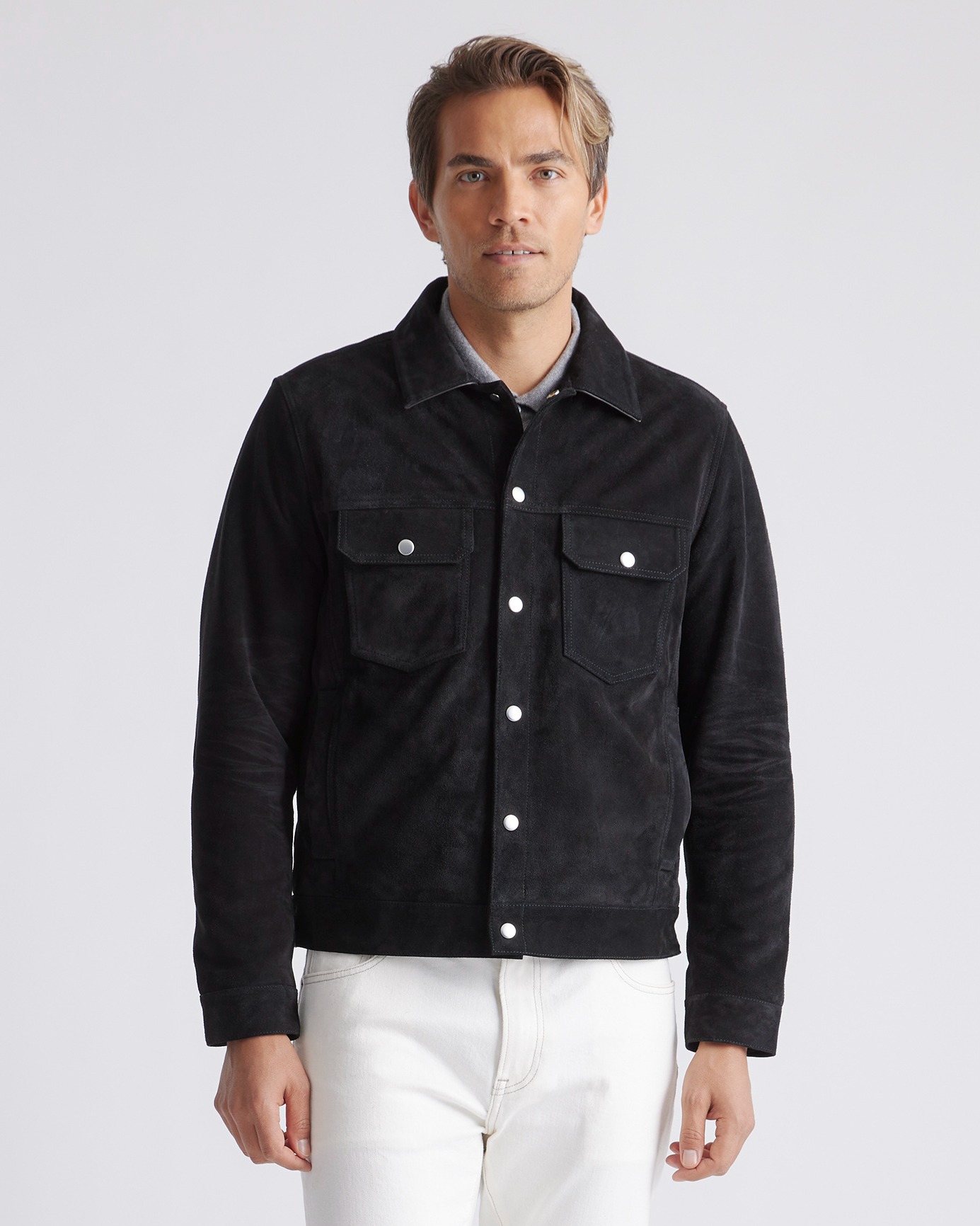 Quince Men's Italian Suede Trucker Jacket In Black