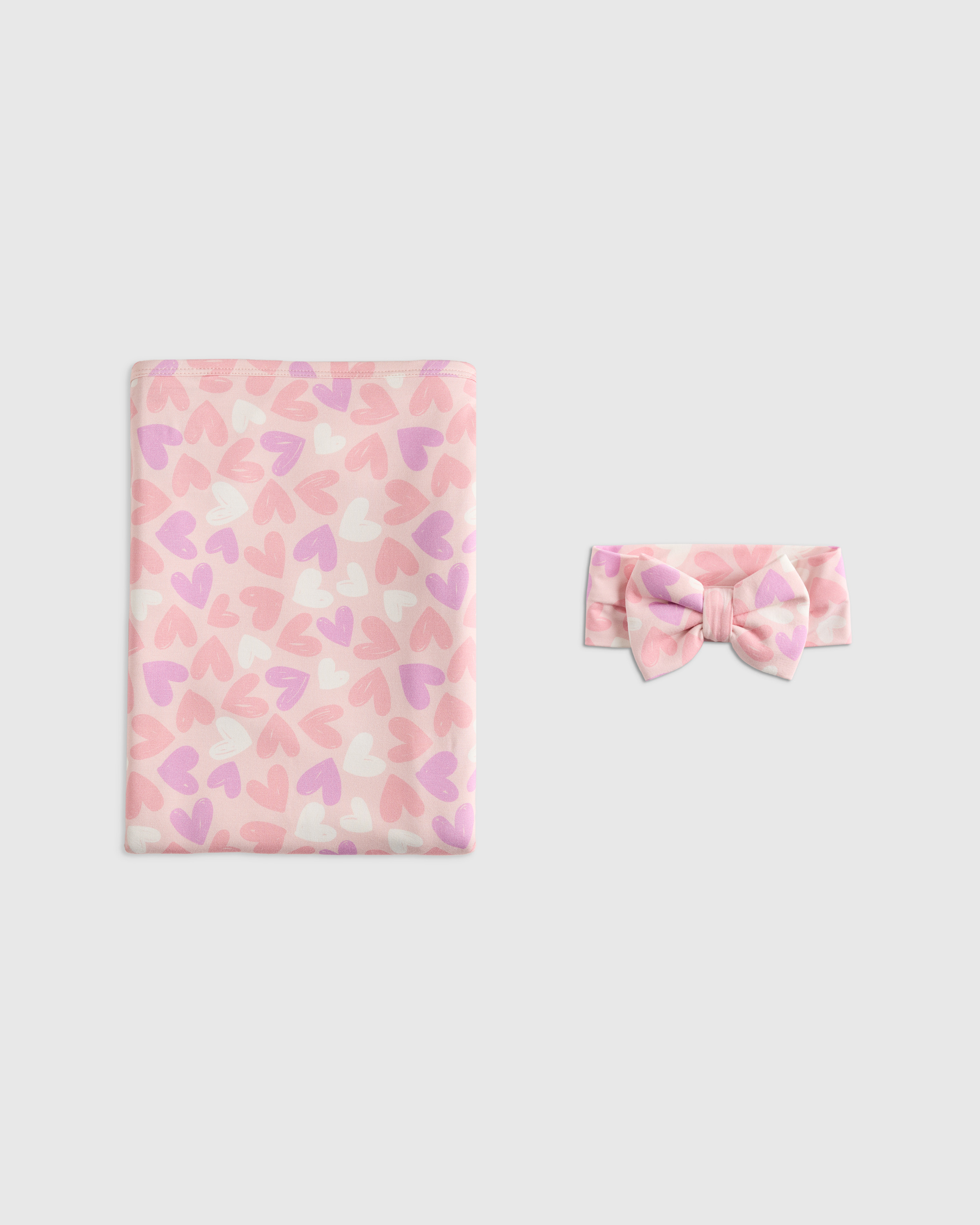 Lavender Hearts Bamboo Swaddle & Bow Layette Set