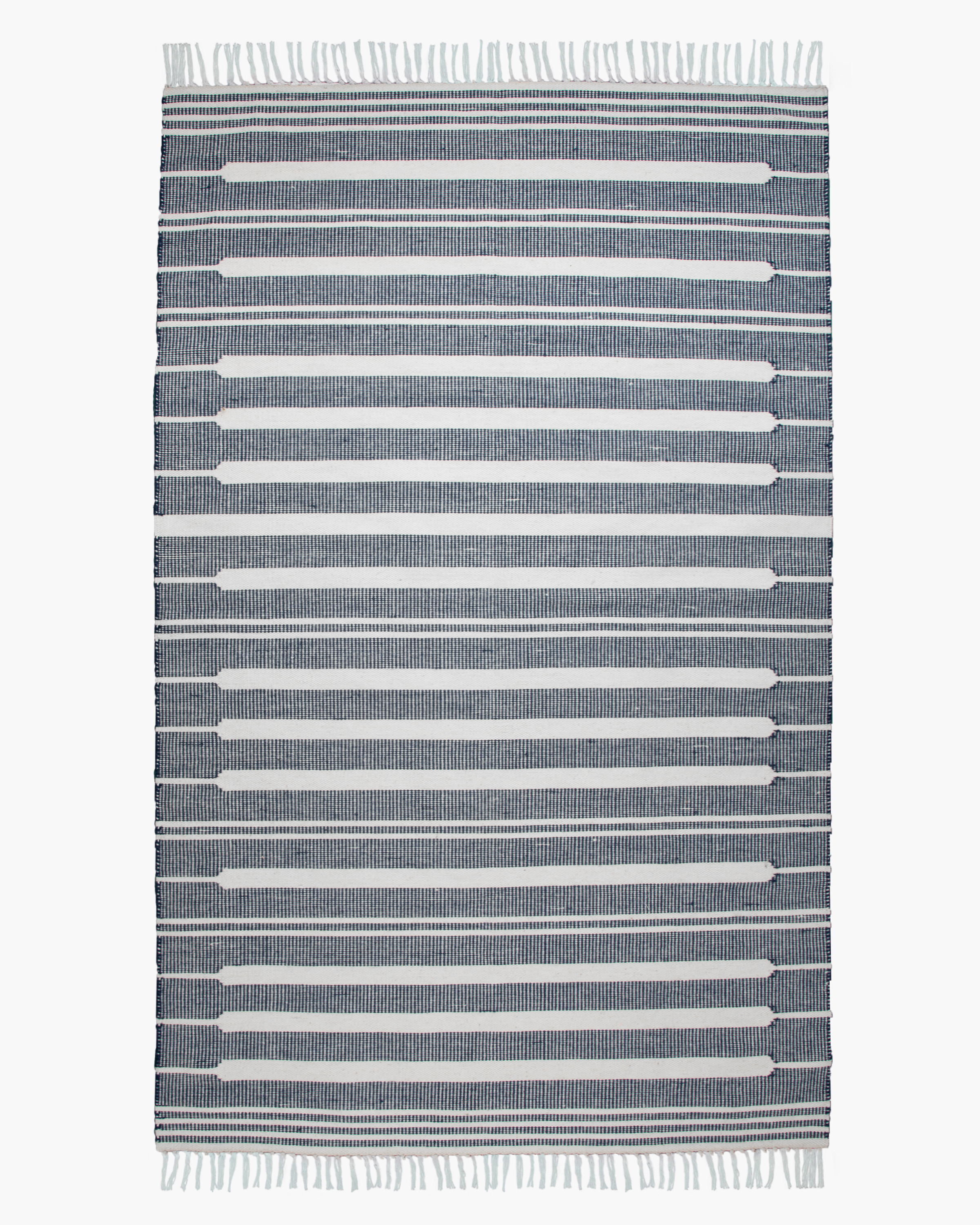 Beck Stripe Wool Kilim Rug, Natural Indigo, 5' x 8'