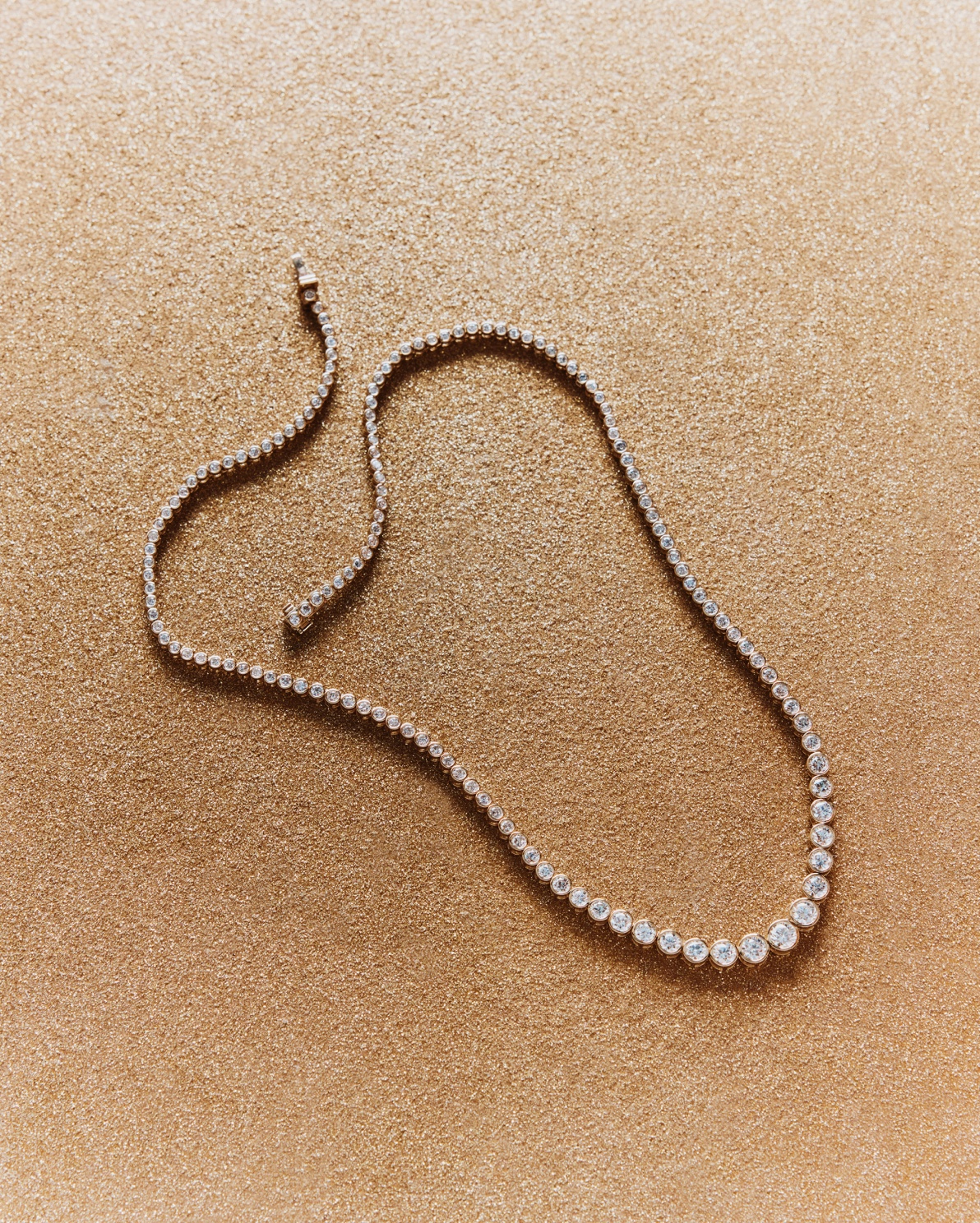 14K Gold Lab Grown Diamond Bezel Set Graduated Tennis Necklace - 7ctw