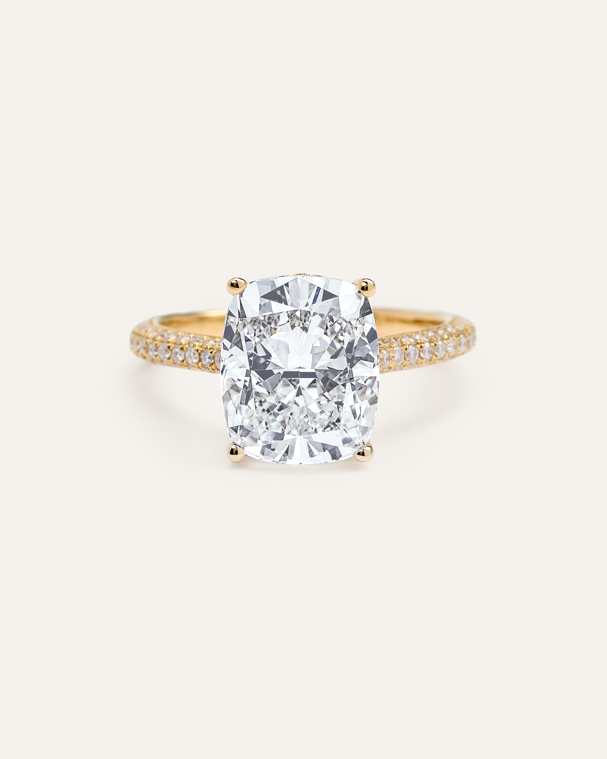 Yellow Gold Lab Grown Diamond Elongated Cushion Pave Cathedral Engagement Ring