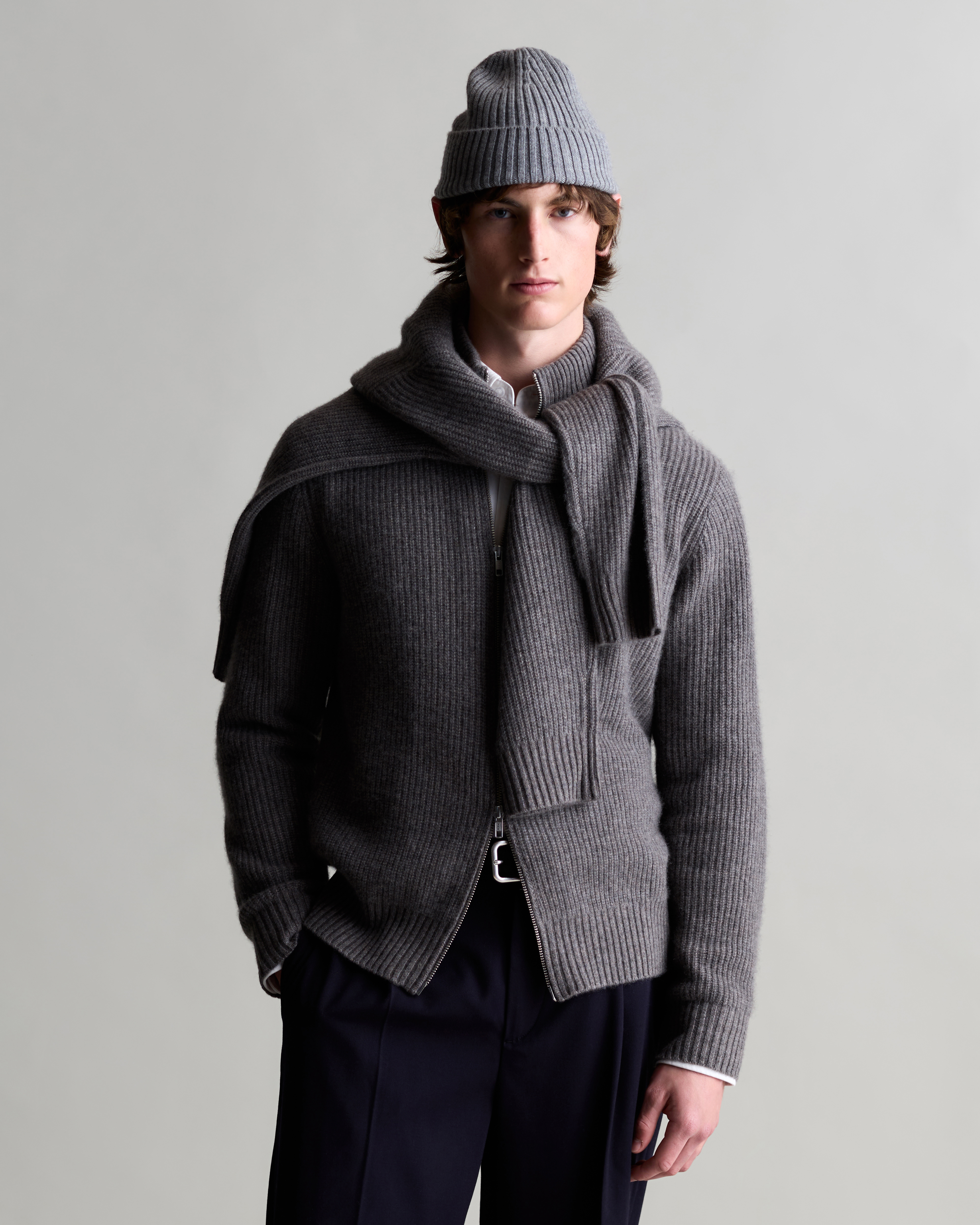 Heather Grey Mongolian Cashmere Ribbed Beanie