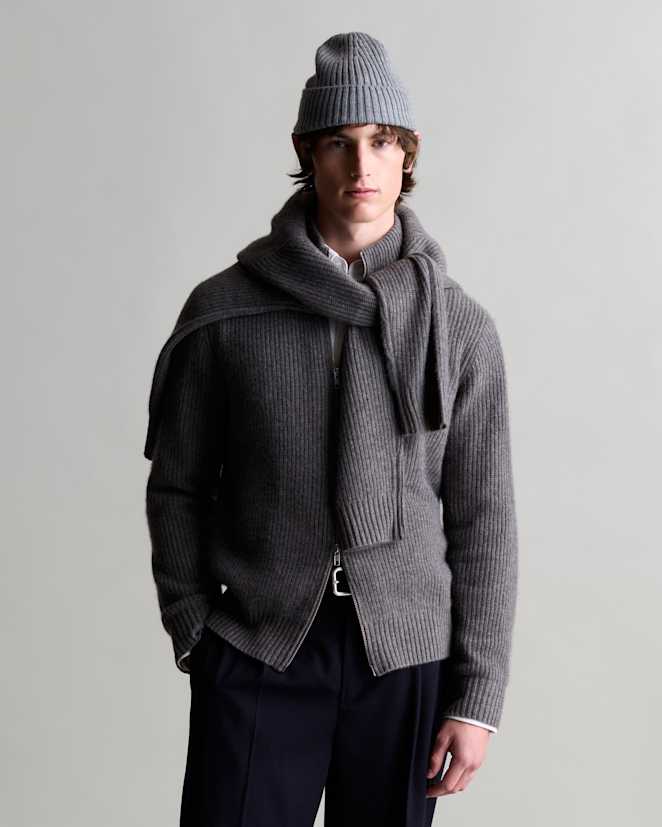 Heather Grey Mongolian Cashmere Ribbed Beanie