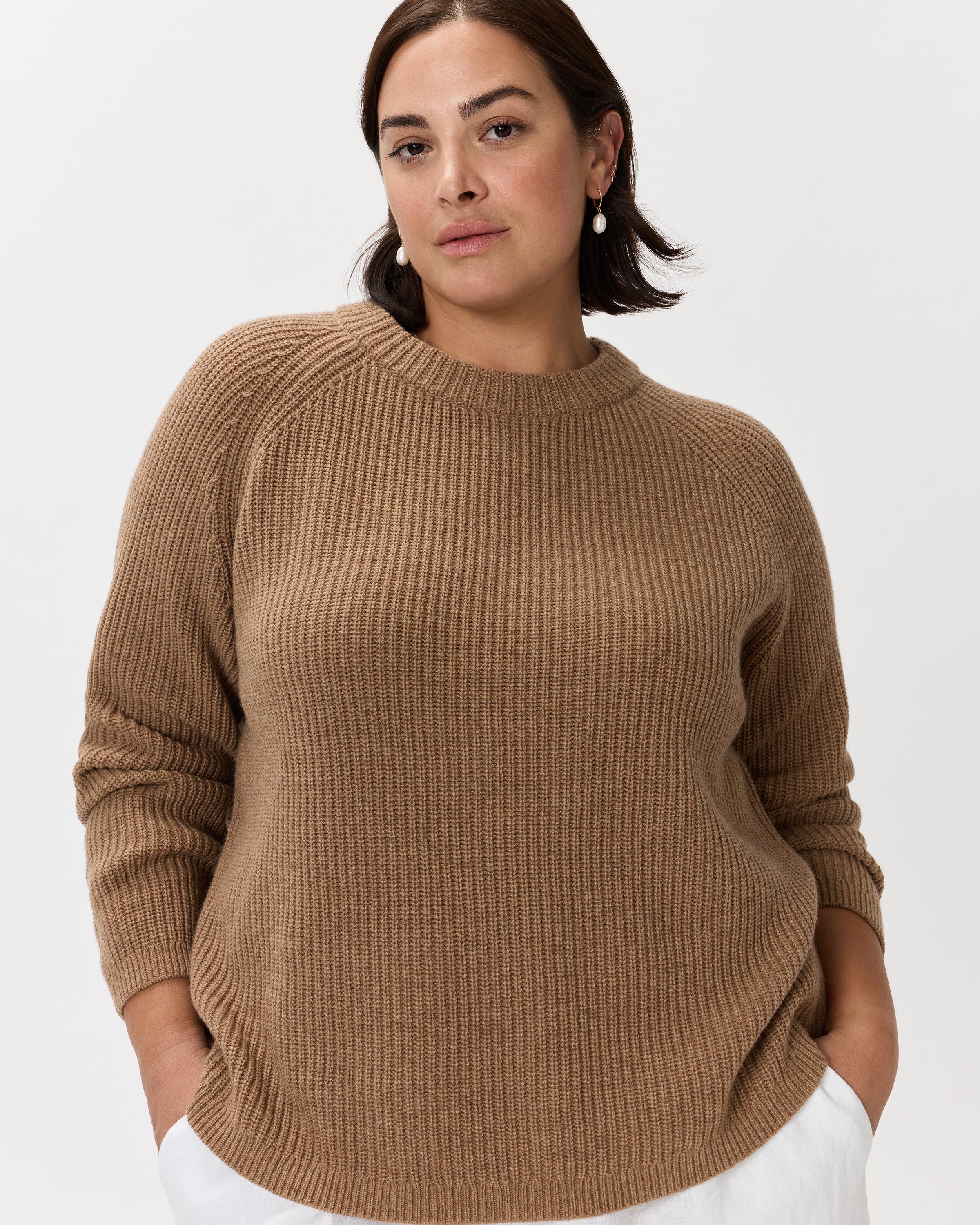 Teak Mongolian Cashmere Fisherman Crewneck Sweater