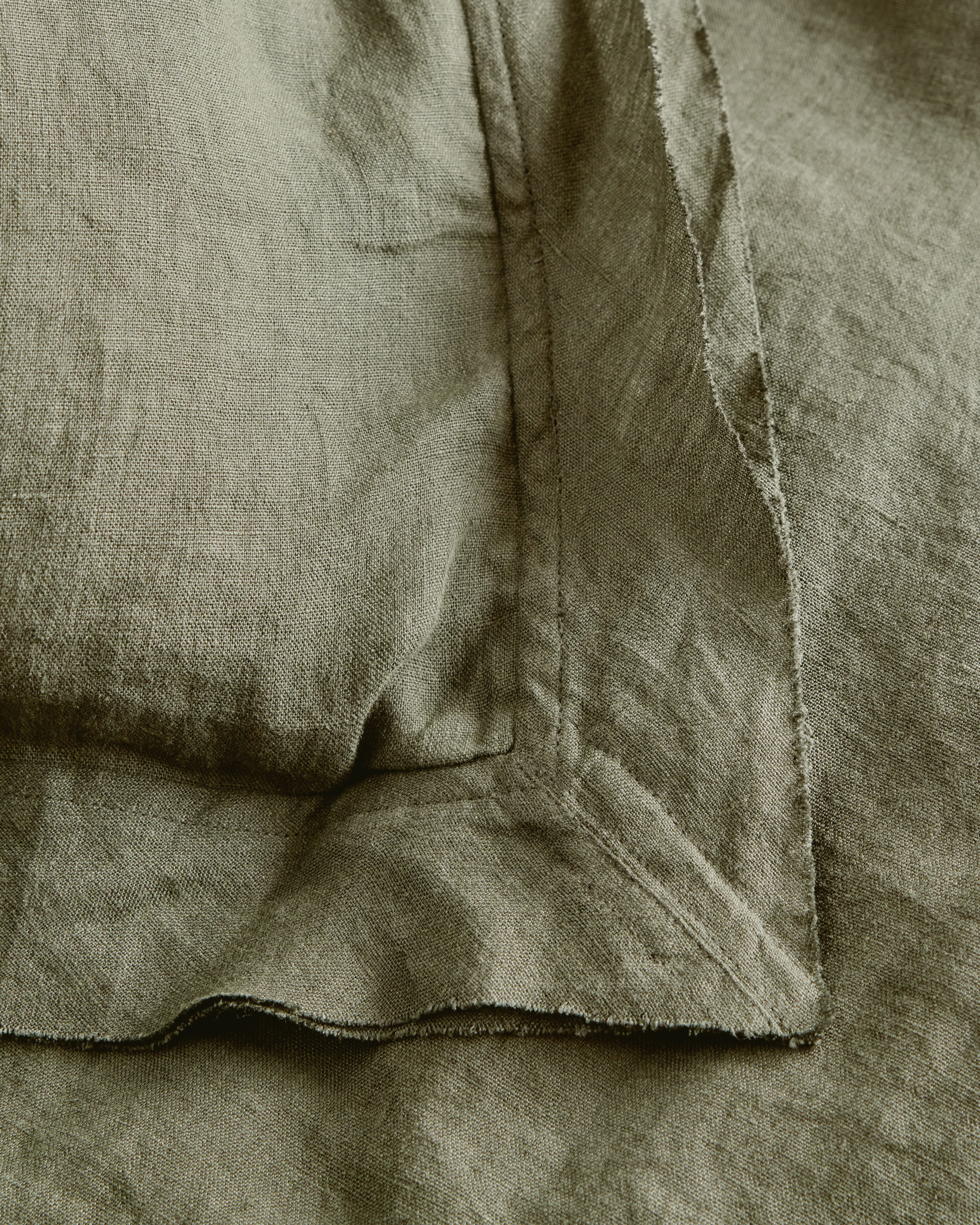 European Linen Double Flange Duvet Cover Set - Dusty Olive, King/Cal King