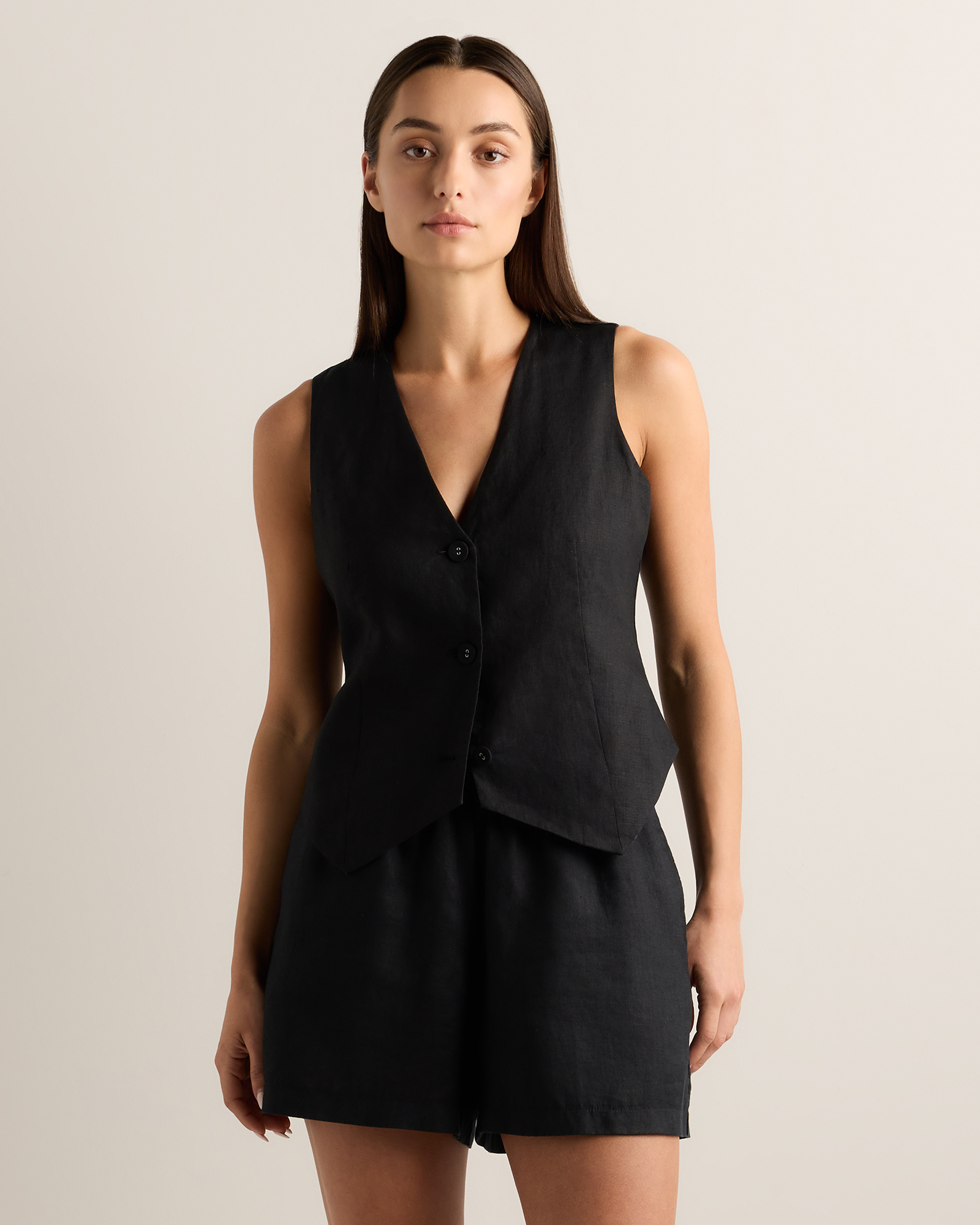 Black 100% European Linen Vest