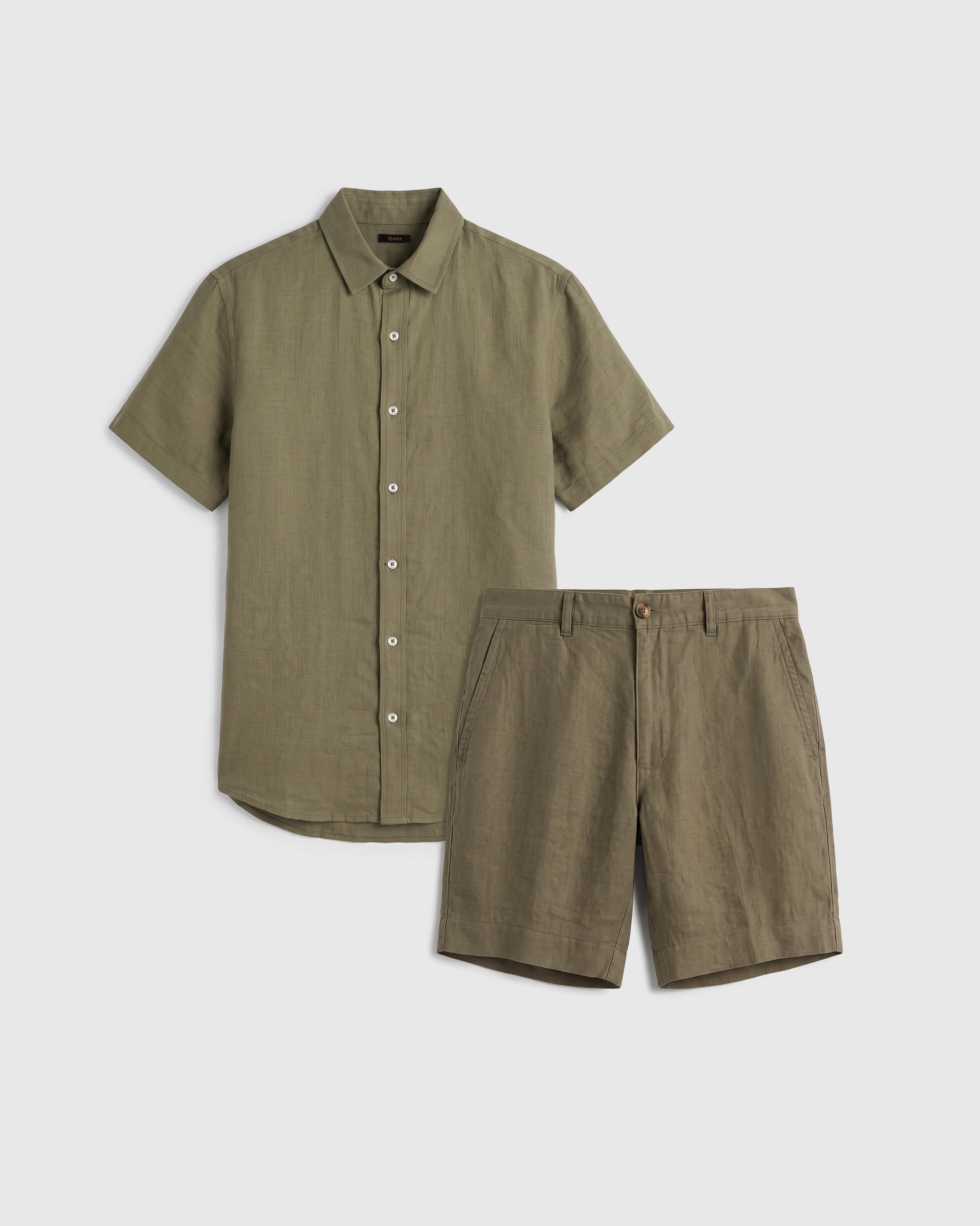 Bayberry Olive 100% European Linen Trouser Shorts Set