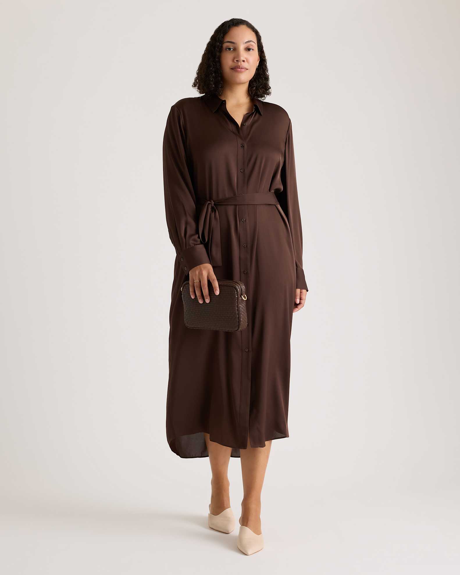 Quince Women's Washable Stretch Silk Maxi Shirt Dress, Hot Fudge Color, Size XL - Chic, Low-Maintenance Luxe Look for Office & Date Nights Quince Women's Washable Stretch Silk Maxi Shirt Dress, Hot Fudge Color, Size XL - Chic, Low-Maintenance Luxe Look for Office & Date Nights