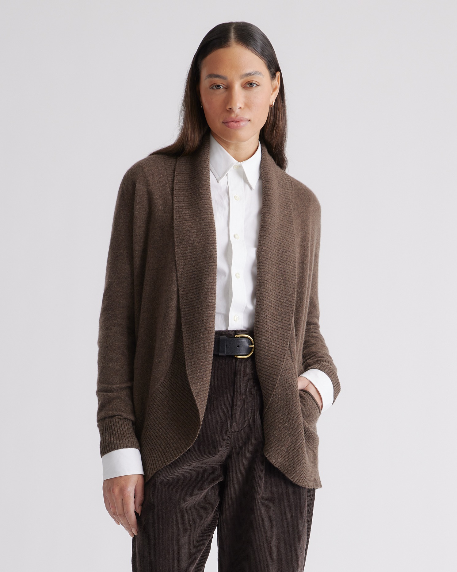 Quince Women's Mongolian Cashmere Open Cardigan Sweater In Brown