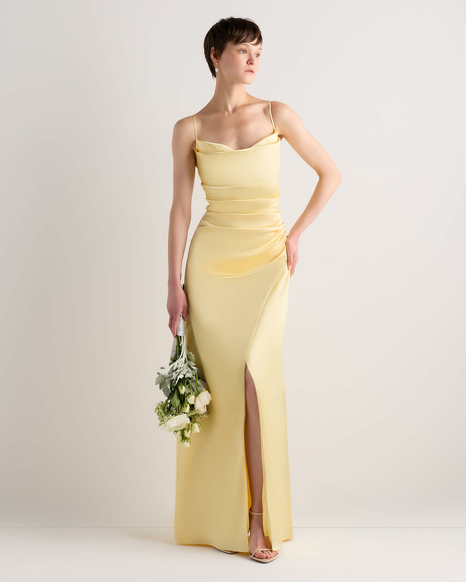 pastel yellow dresses Brittany Chiffon Maxi Dress yet sophisticated flair Women's Juliette Stretch Satin Dress