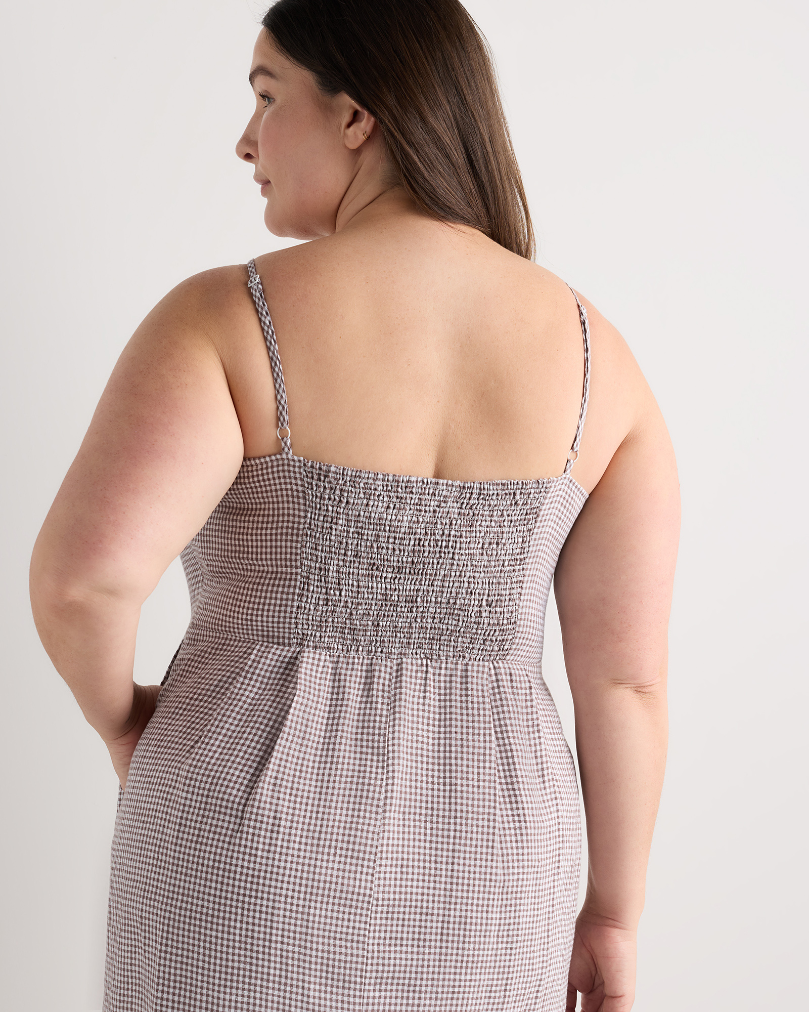 brown gingham dress plus size Brown Check Shirred Bodice Gingham Mini Dress