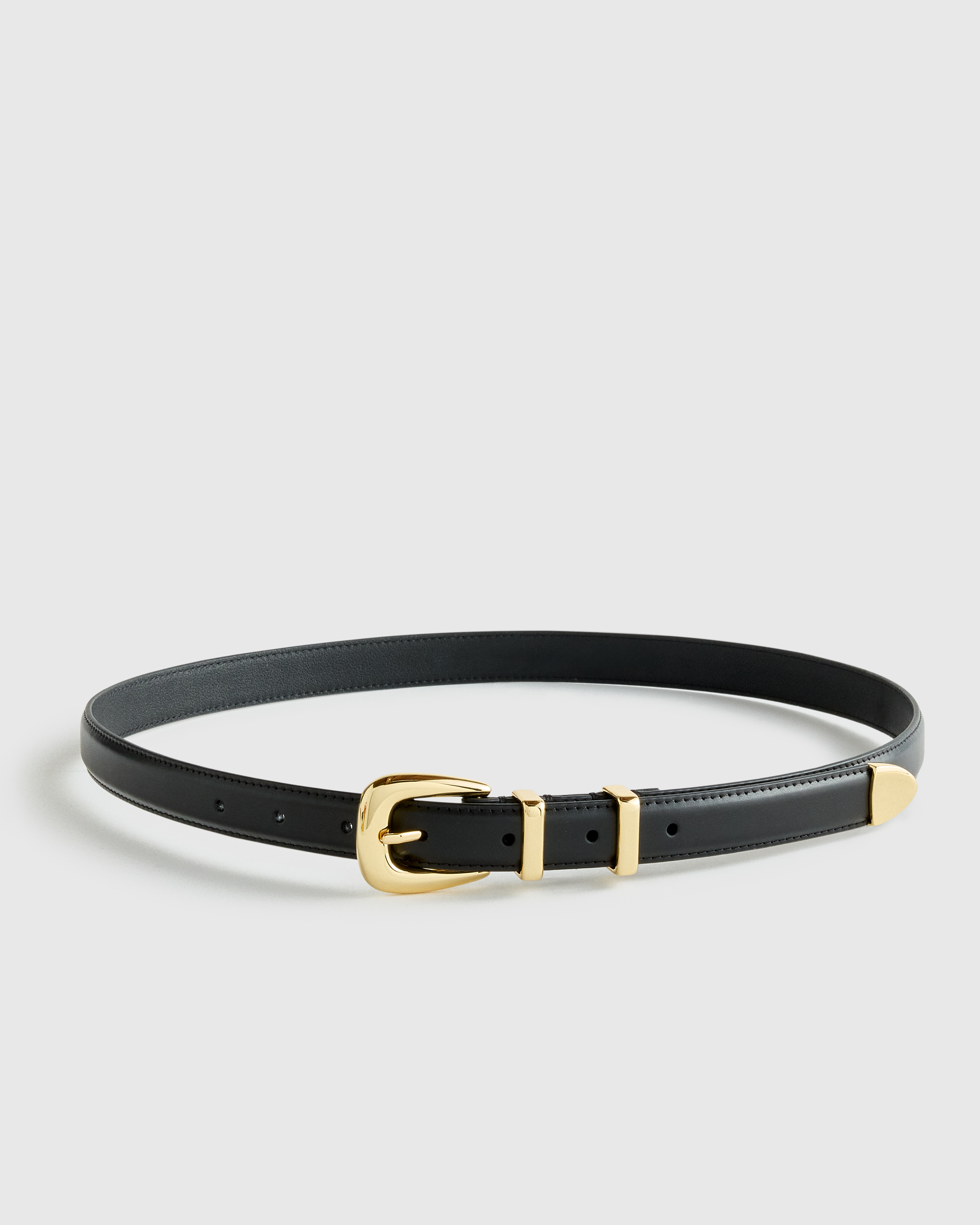 Black/Gold Lola European Leather Western Skinny Belt