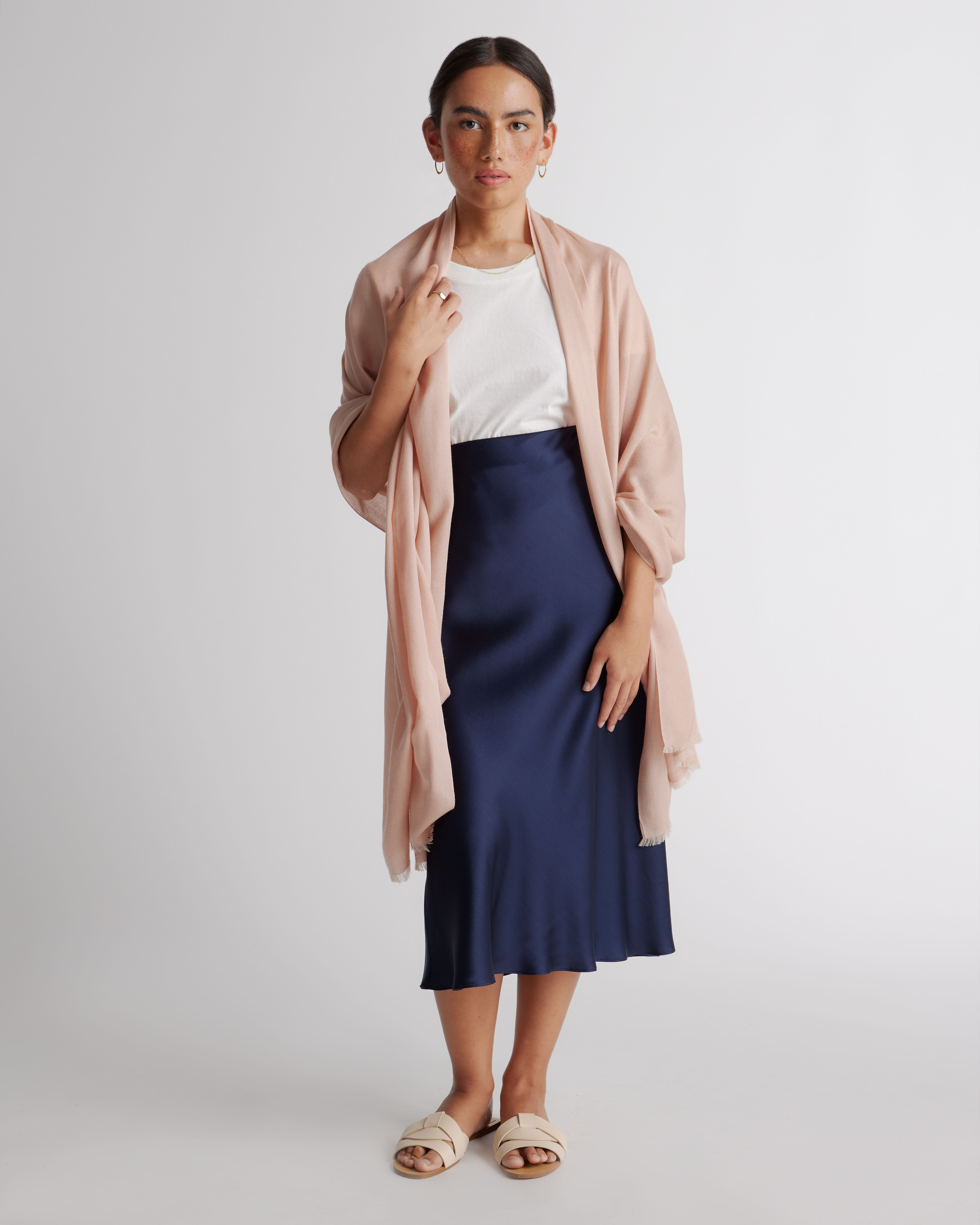 Soft Pink Featherweight Cashmere Silk Frayed Edge Scarf