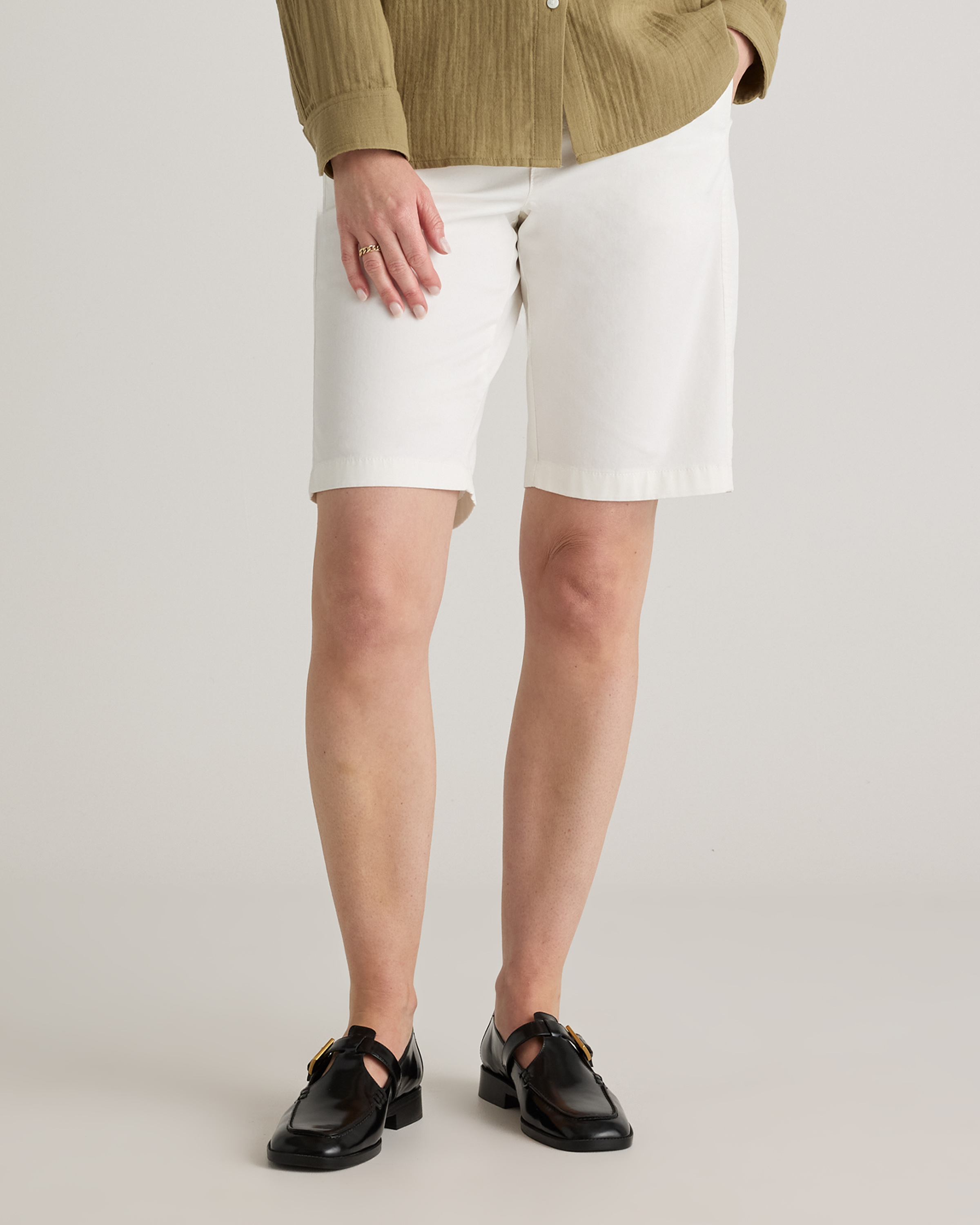 Ivory Organic Stretch Cotton Chino Bermuda Shorts