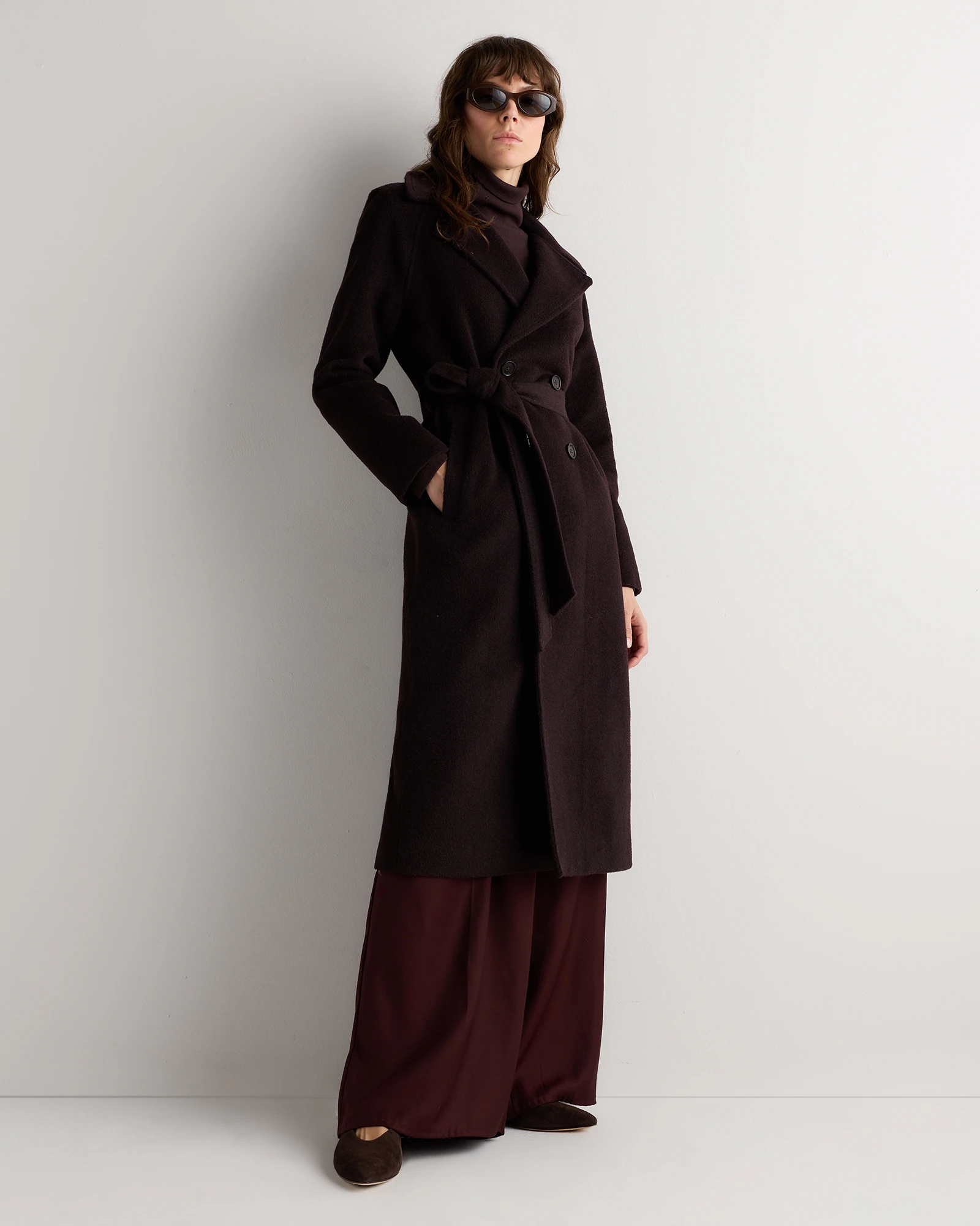 Camel Hair Double-Breasted Long Wrap Coat