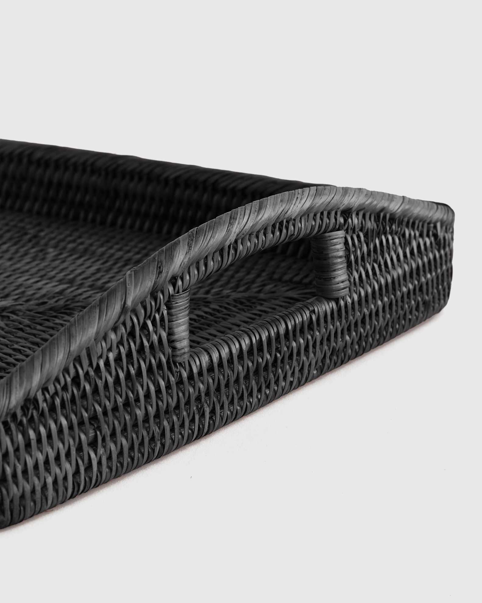 Handwoven Rattan Rectangular Tray with High Handles