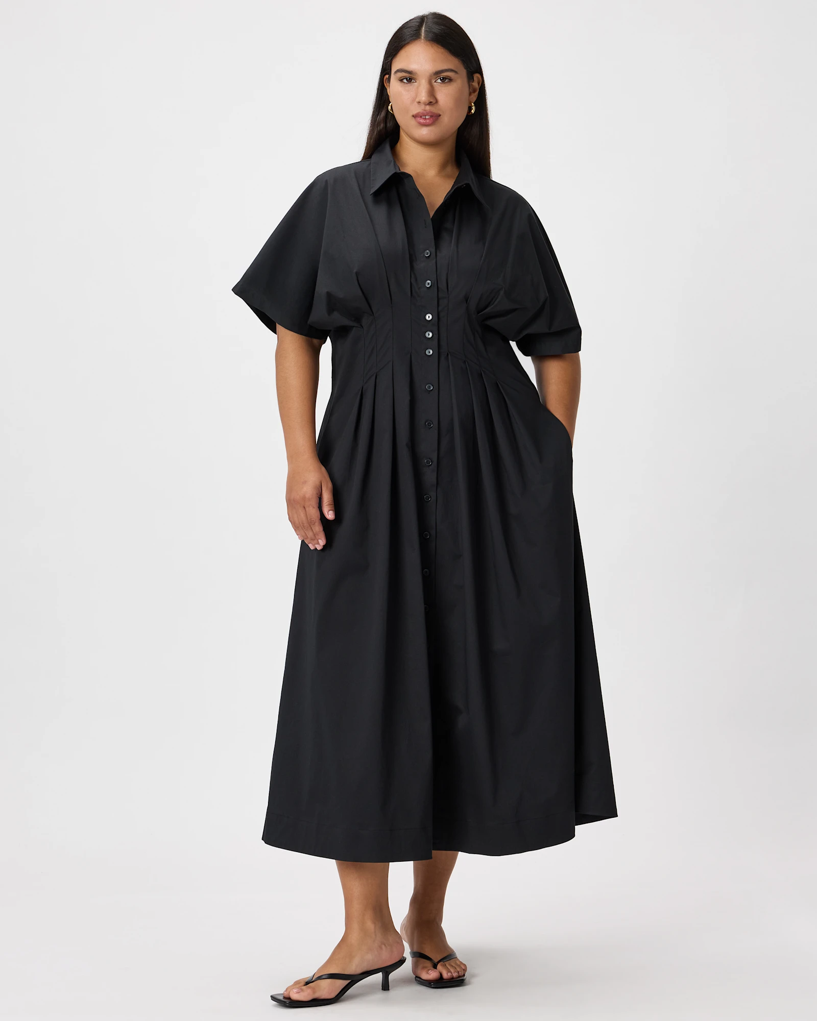 soft tailored pleat panel midi shirt dress KAREN MILLEN Soft Tailored Pleat Panel Midi Shirt Dress