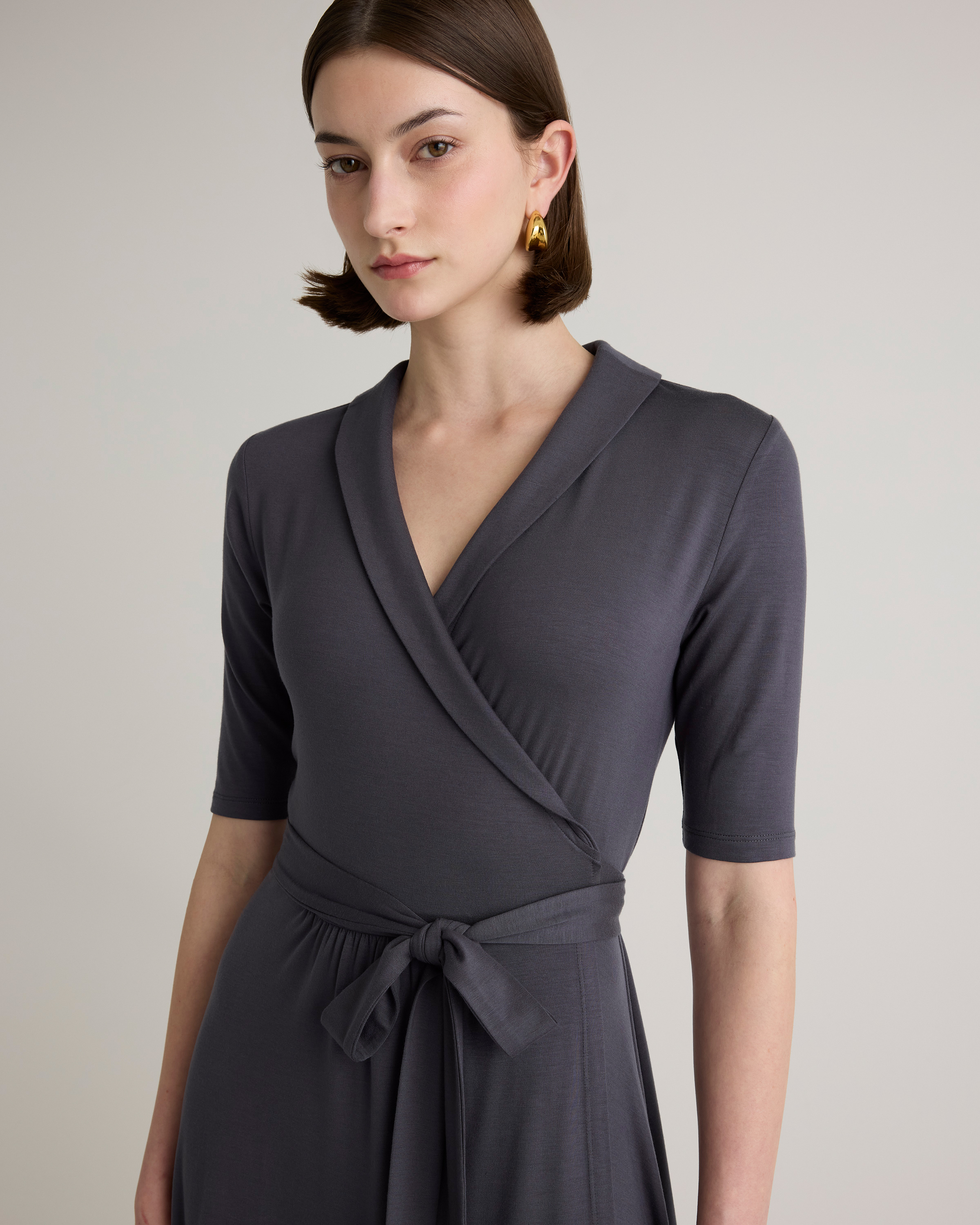 ワンピース celon rounded hem sleeve dress HENGIN 2024 Women's Midi Dress Long Sleeve Solid Lace-up