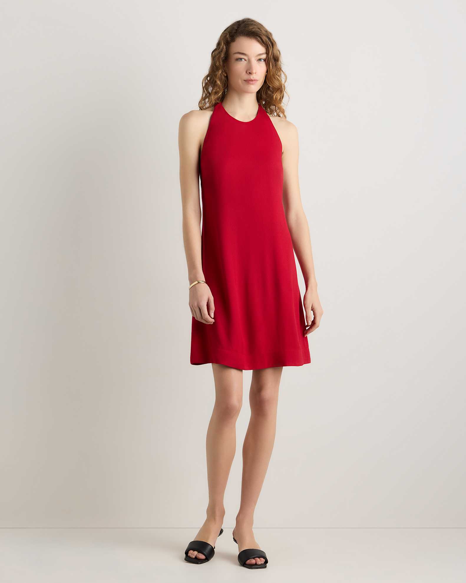 Lightweight Crepe Halter Mini Dress in Ruby Red Lightweight Crepe Halter Mini Dress in Ruby Red