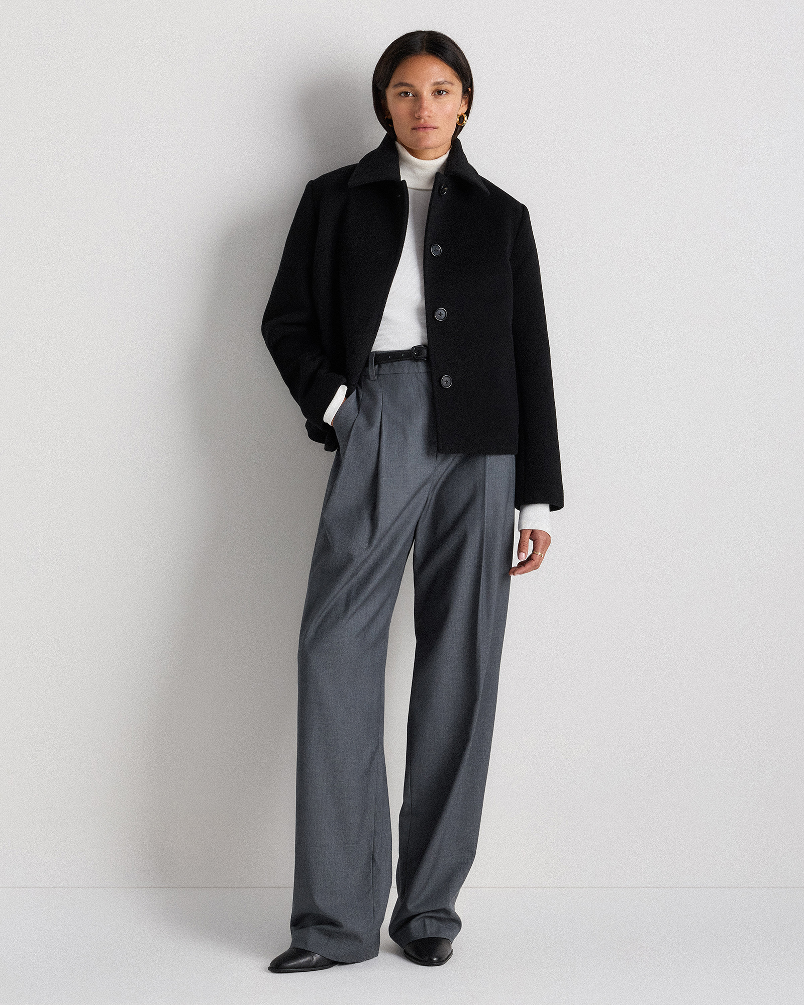 Wool Cashmere Short Coat in Black